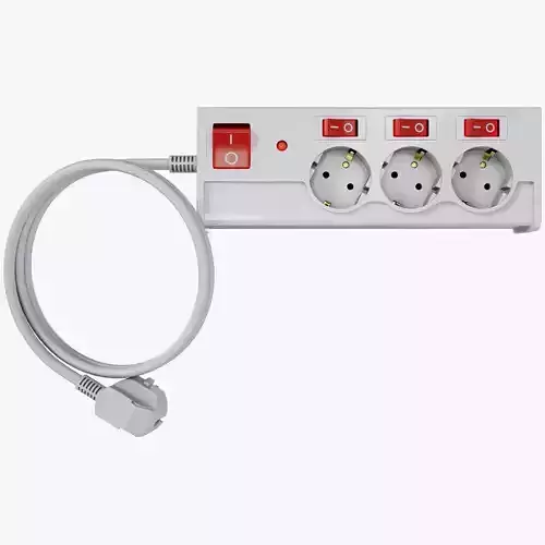 Power strip on 3 sockets 3D model
