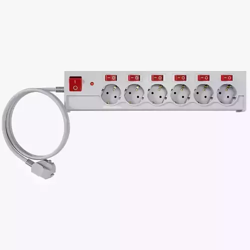 Power strip on 6 sockets 3D model
