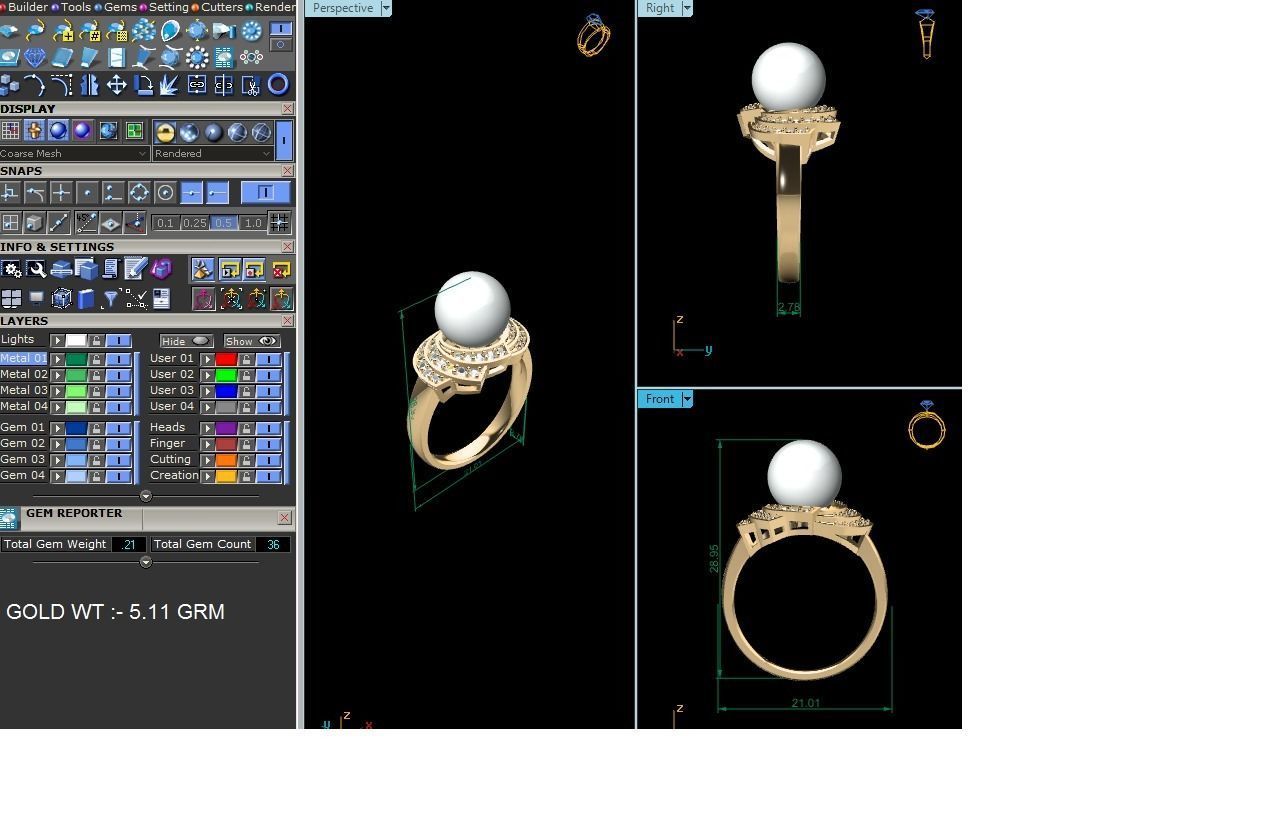 Women Pearl Ring 3dm render details 3D print model_43