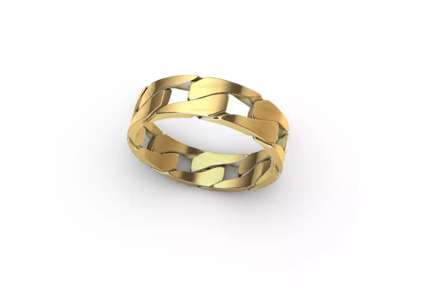 Anel Ring Chain Cuban Gold Silver 3D print model_0