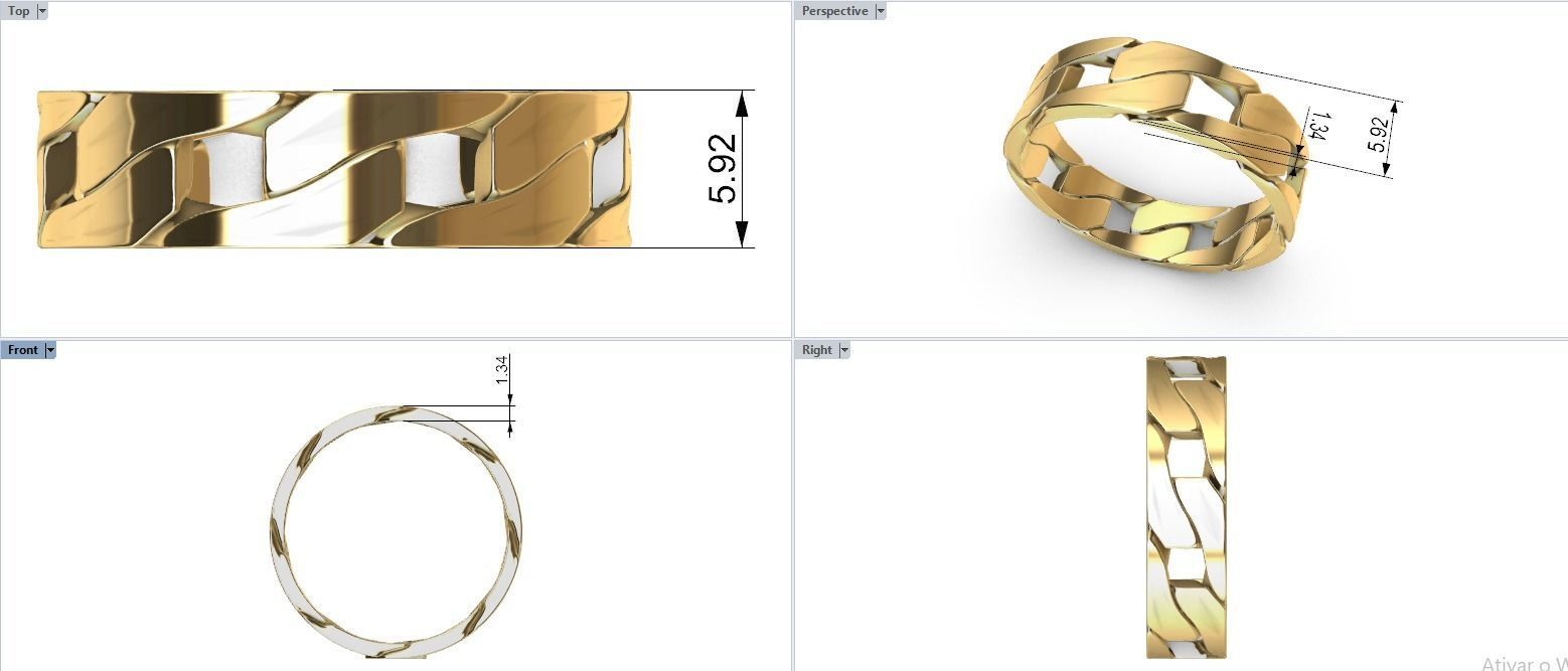 Anel Ring Chain Cuban Gold Silver 3D print model_3