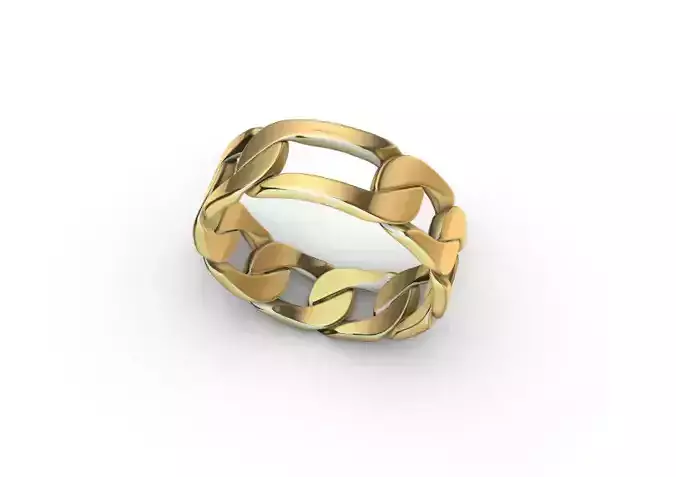 Anel Ring Chain Cuban Gold Silver 3D print model