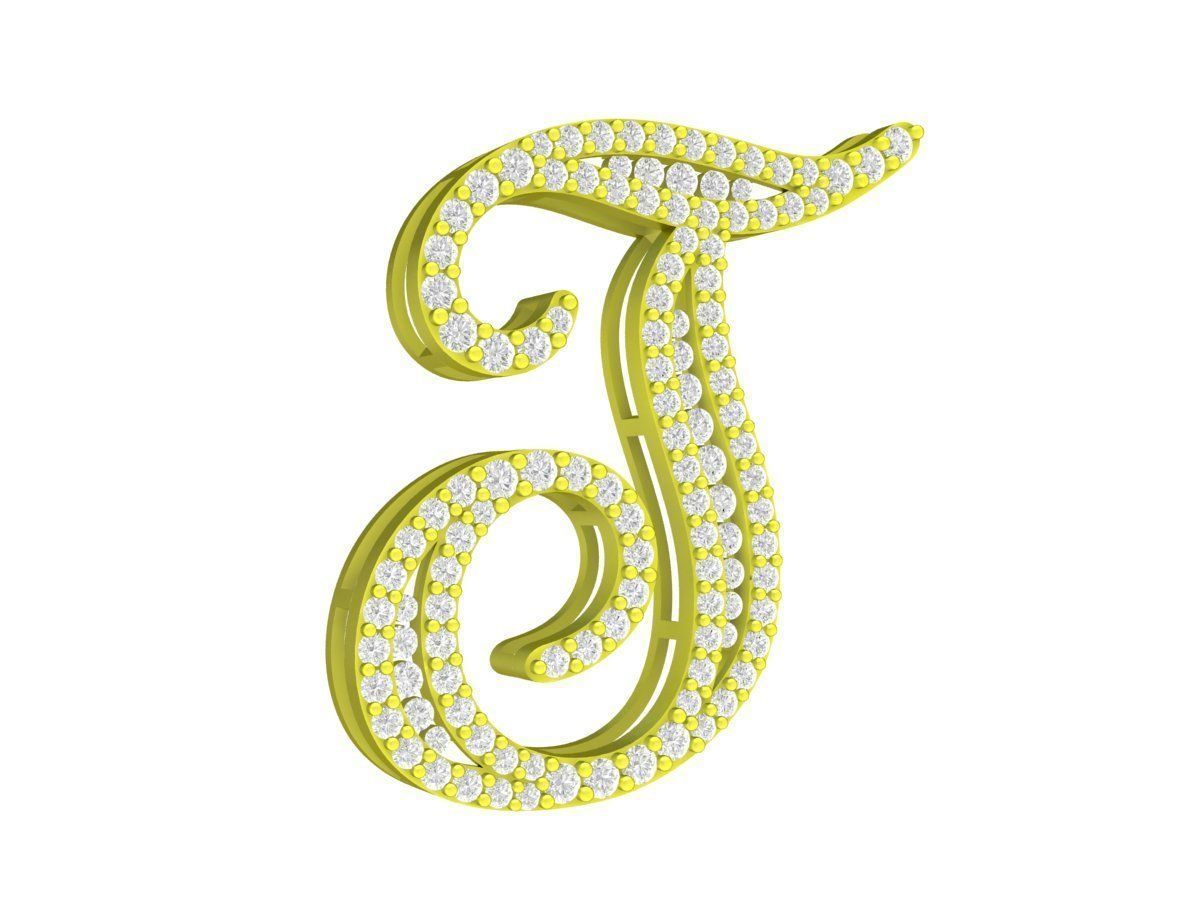 A7453 Diamond Letter T Pendant 3D Model 3D print model_4