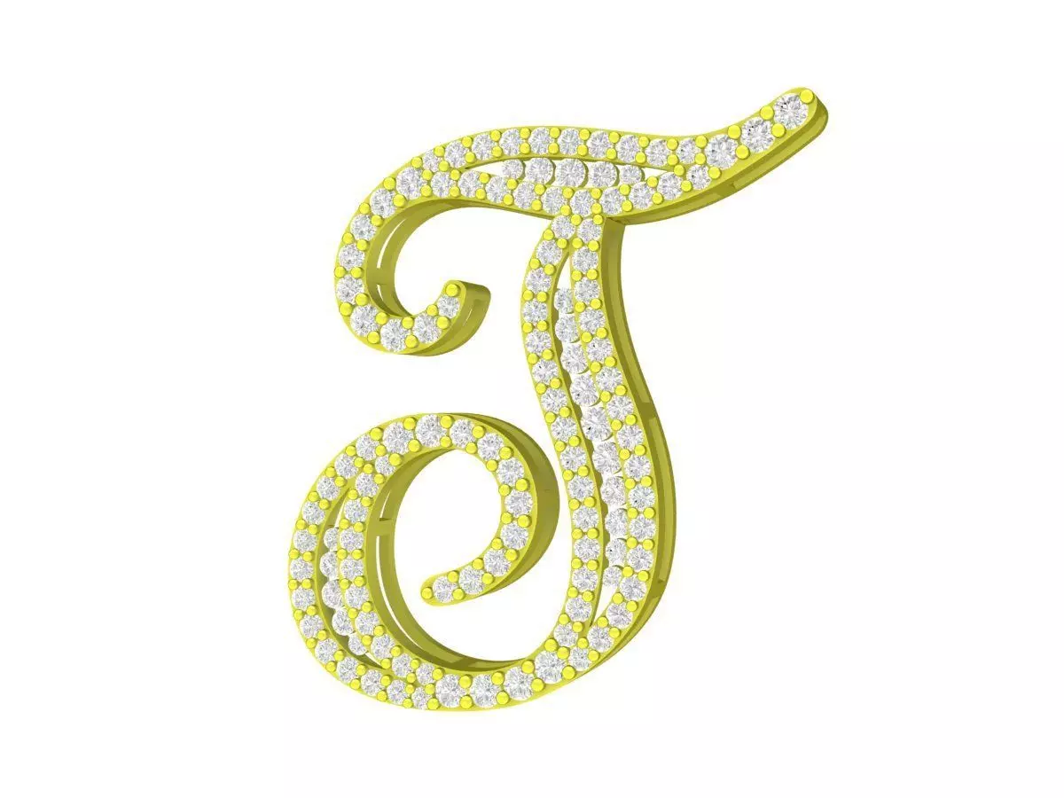 A7453 Diamond Letter T Pendant 3D Model 3D print model_0