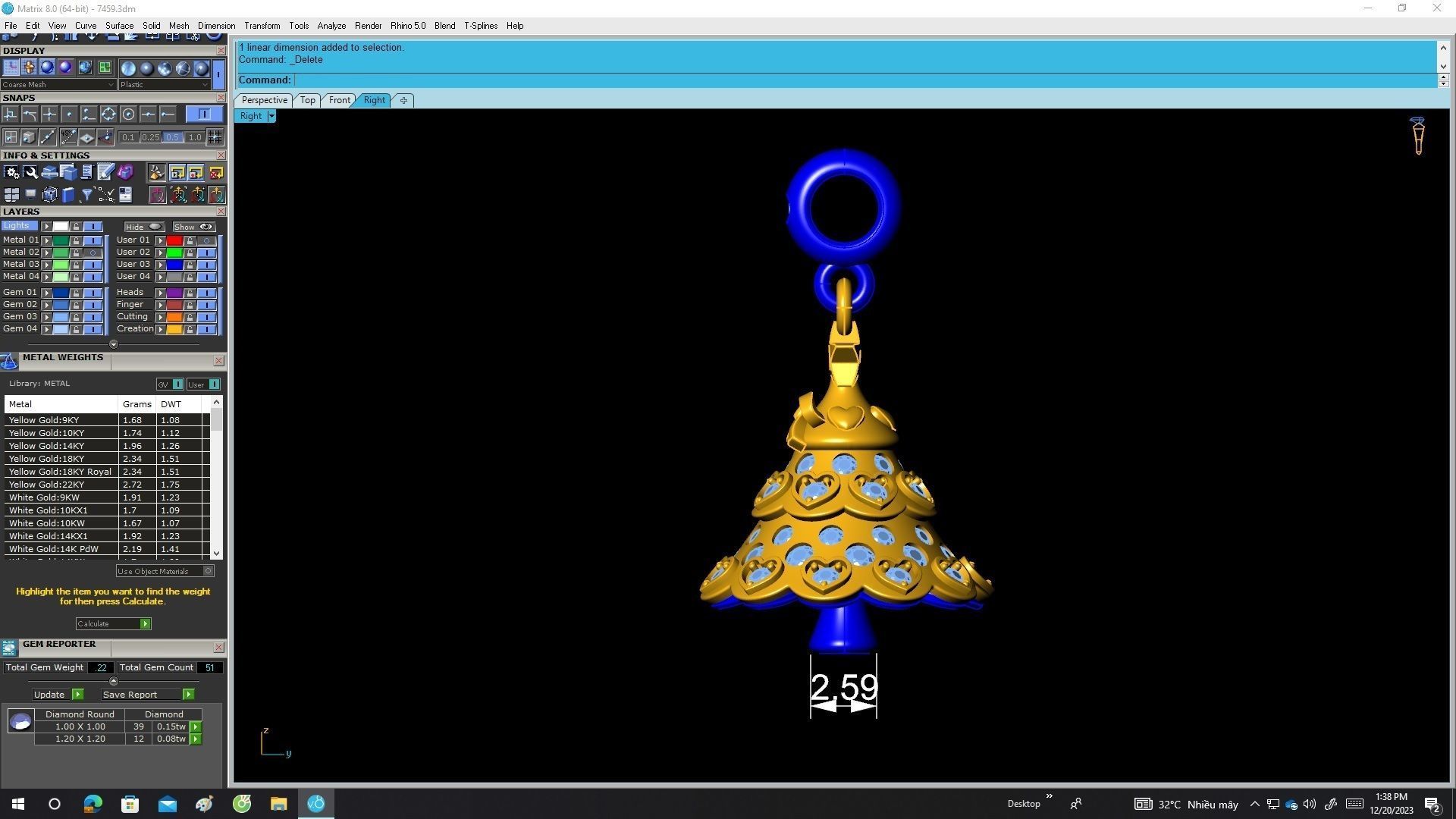 A7459 Diamond Heart Noel Tree Pine Pendant 3D Model 3D print model_7