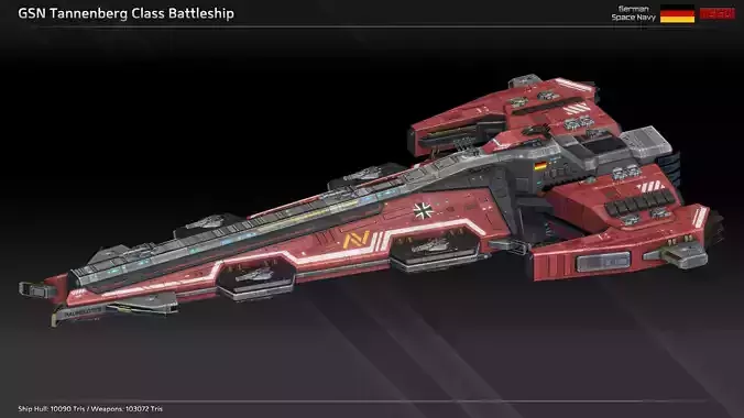GSN Spaceship Tannenberg Class Battleship Low-poly 3D model