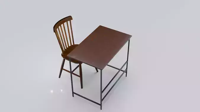 Wood and Metal Work Table and Chair 