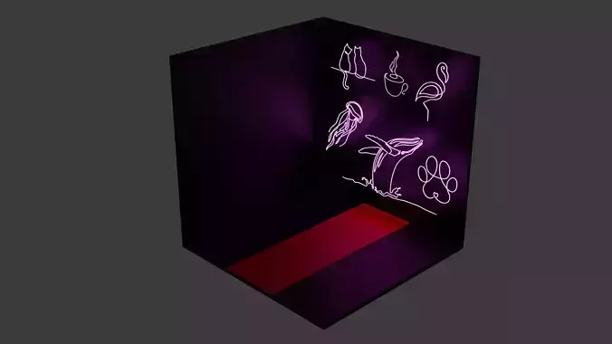 6pc Neon Asset Pack in Pink Low-poly 3D model