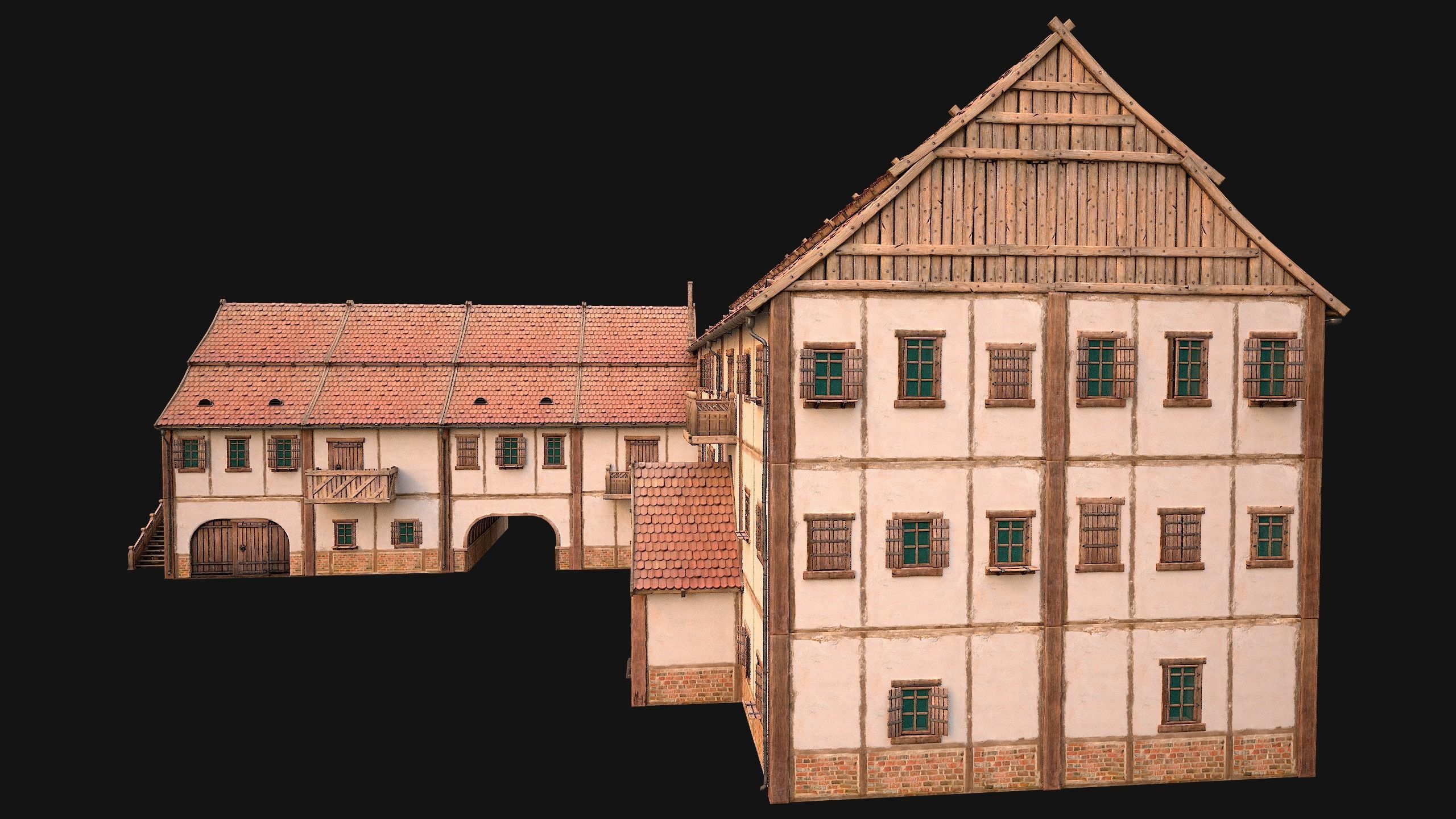 Medieval Large Town House 3 Floors Low-poly 3D model_7