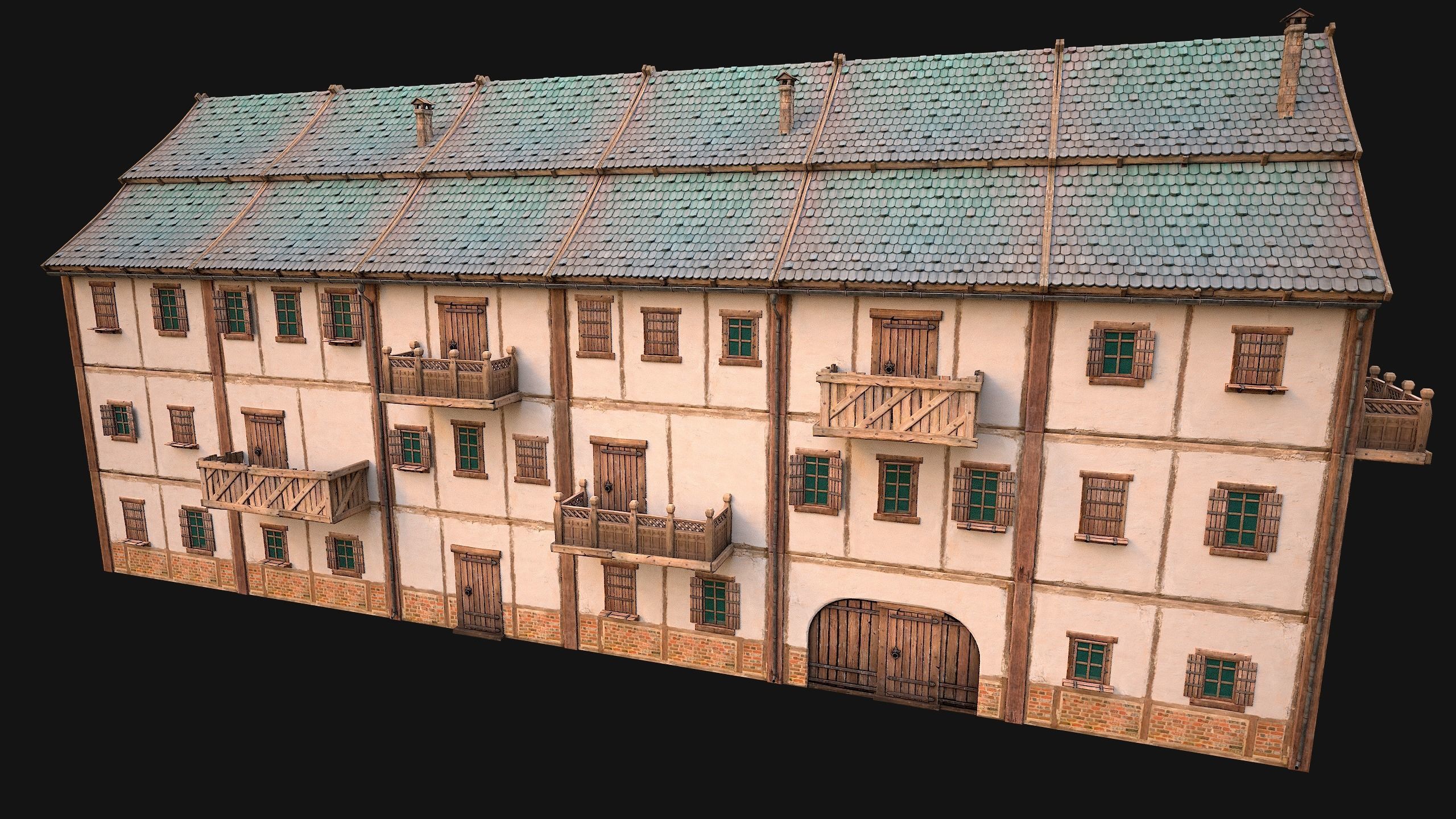 Medieval Large Town House 3 Floors Low-poly 3D model_12