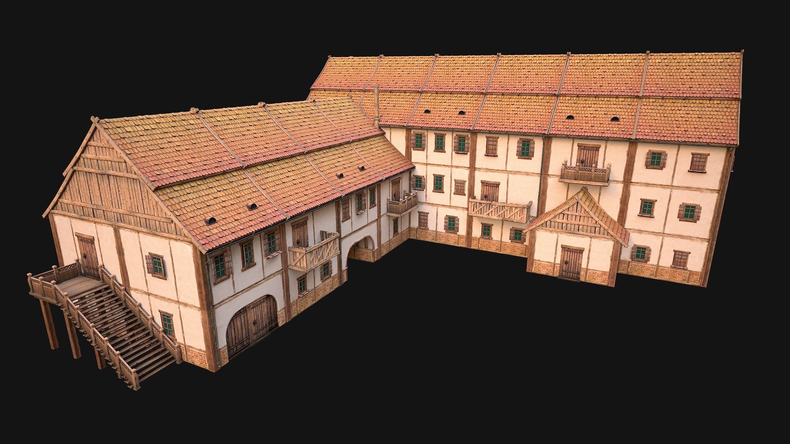 Medieval Large Town House 3 Floors Low-poly 3D model_26