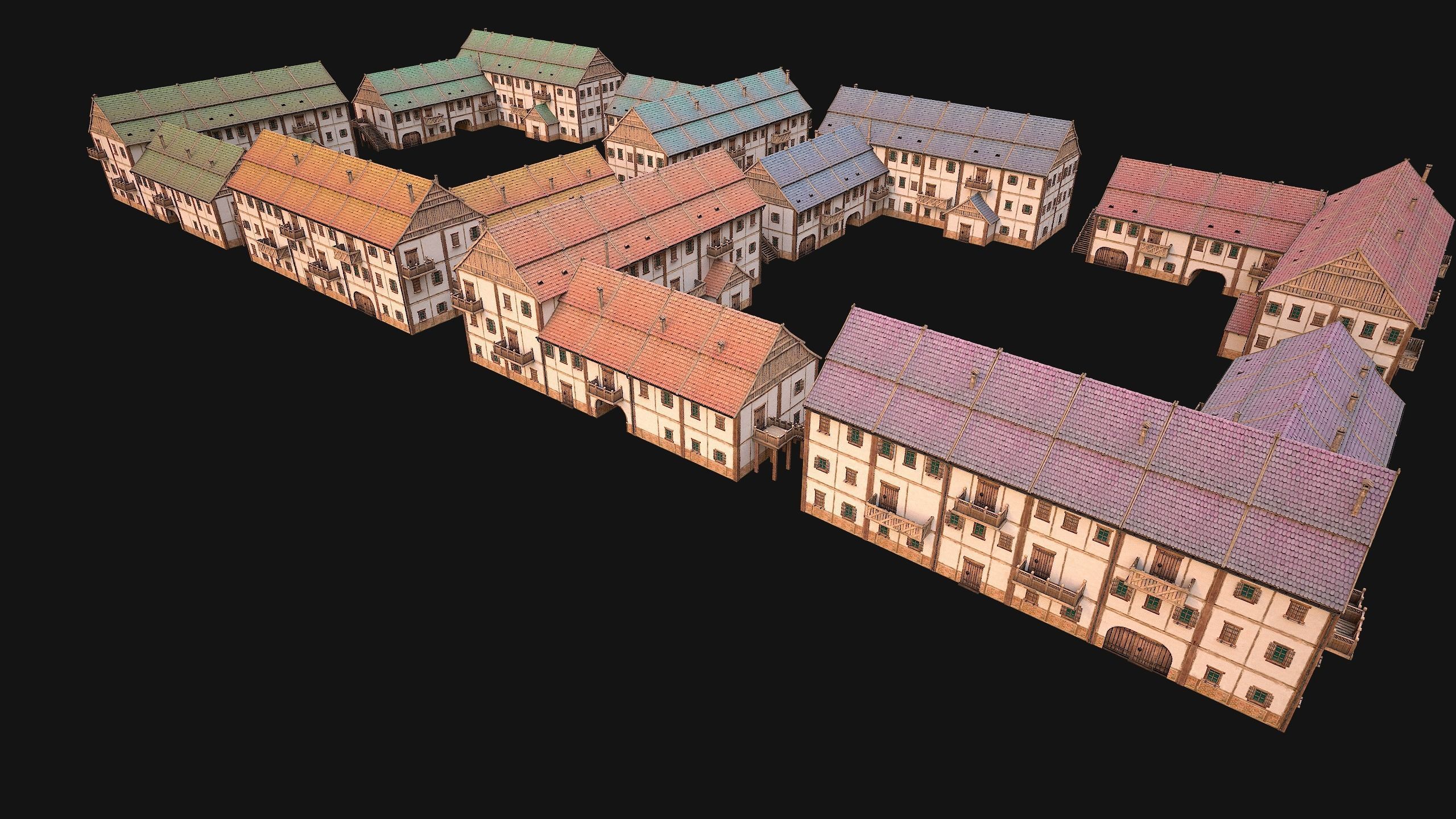 Medieval Large Town House 3 Floors Low-poly 3D model_31