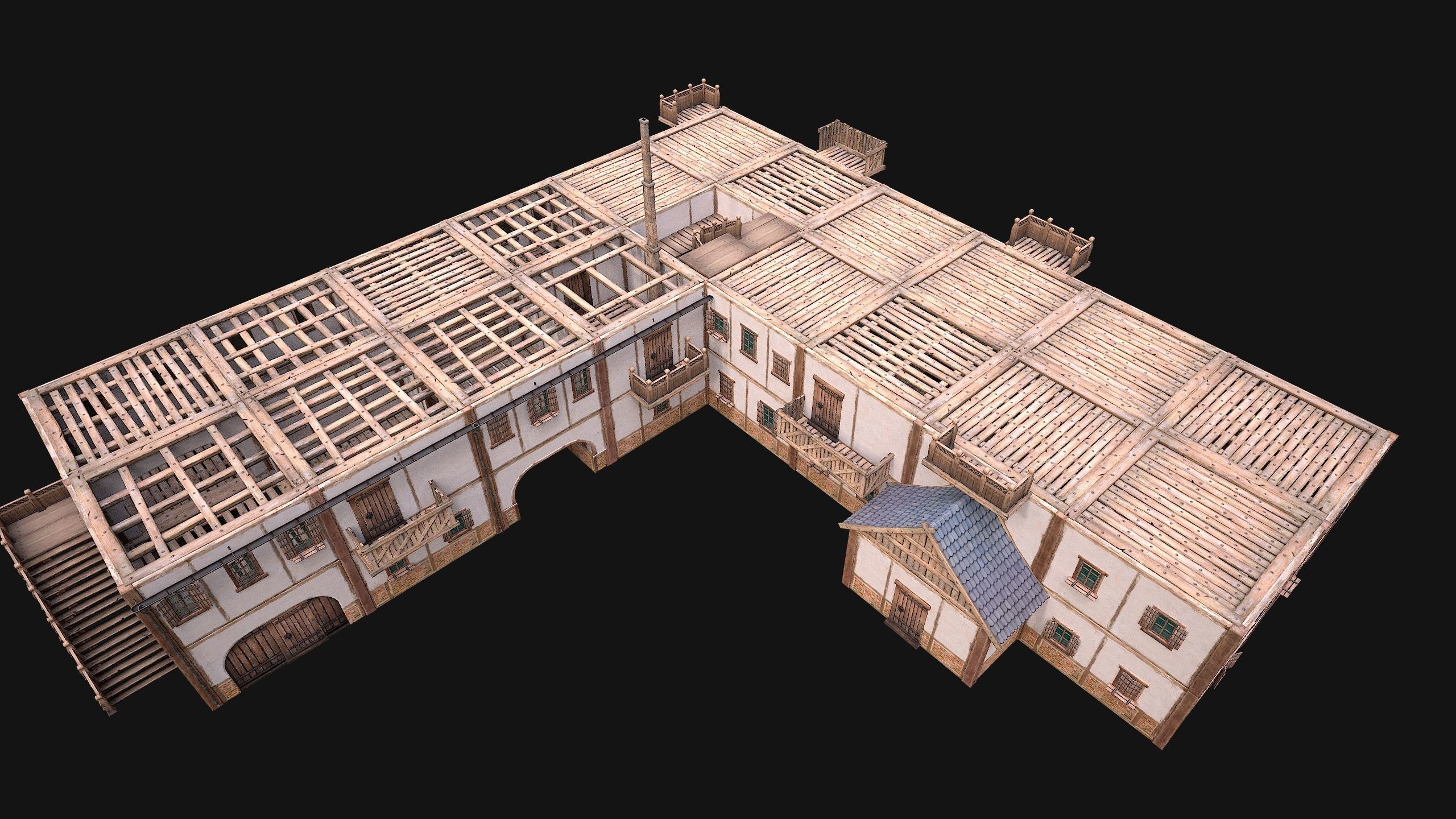 Medieval Large Town House 3 Floors Low-poly 3D model_17