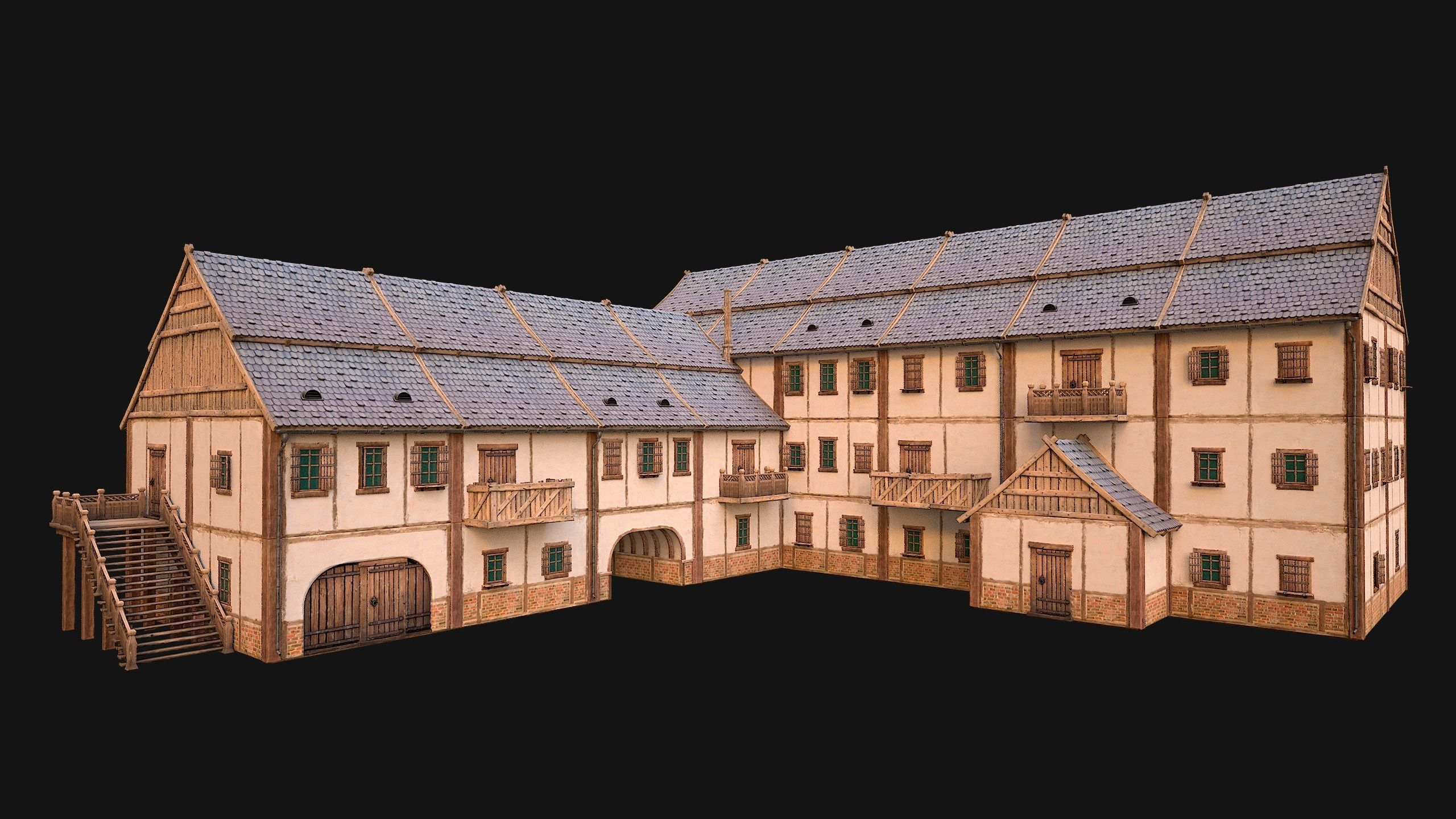 Medieval Large Town House 3 Floors Low-poly 3D model_27