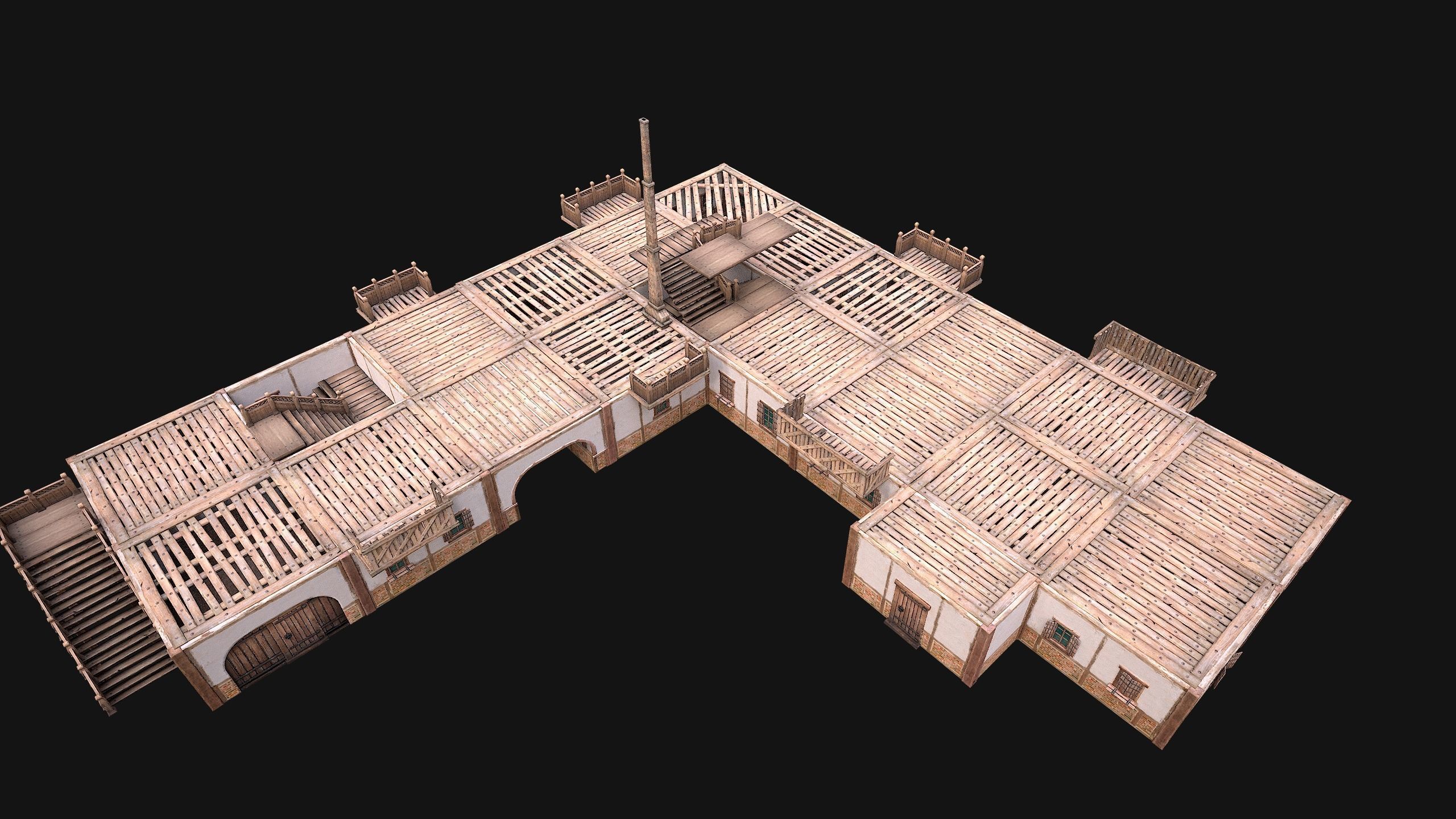 Medieval Large Town House 3 Floors Low-poly 3D model_19