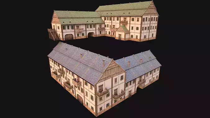 Medieval Large Town House 3 Floors Low-poly 3D model Medieval Large Town House 3 Floors Low-poly 3D model