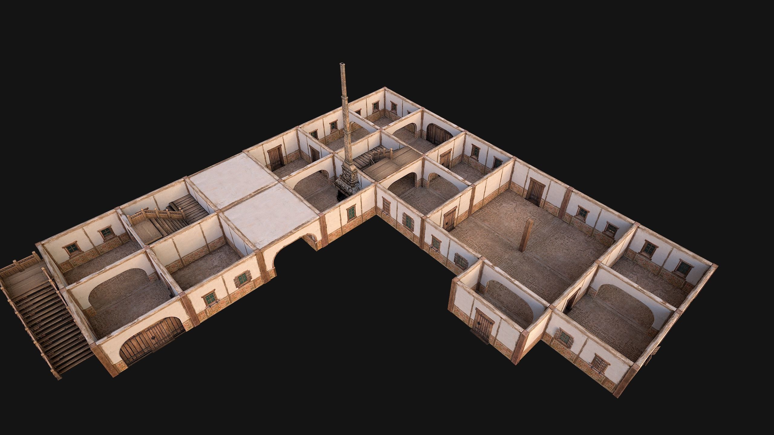 Medieval Large Town House 3 Floors Low-poly 3D model_20