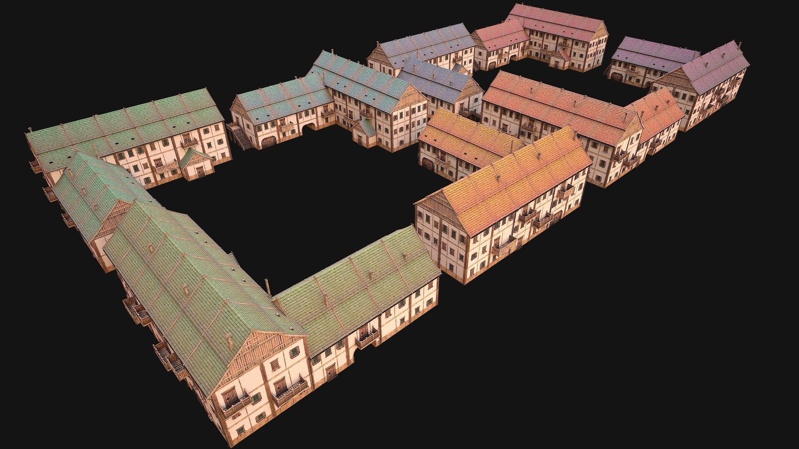 Medieval Large Town House 3 Floors Low-poly 3D model_30