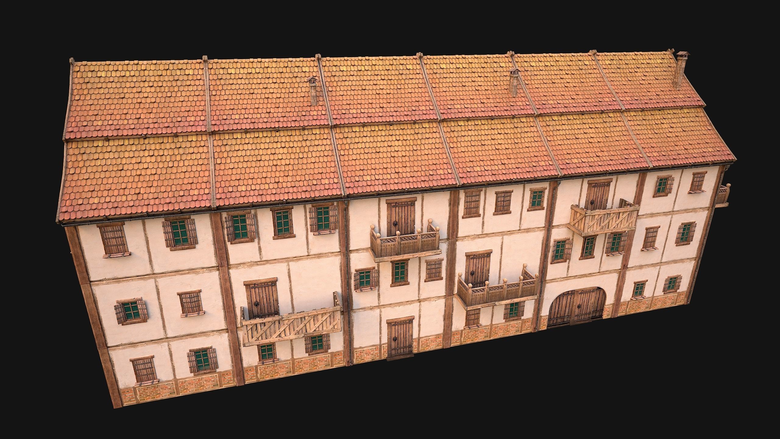 Medieval Large Town House 3 Floors Low-poly 3D model_11