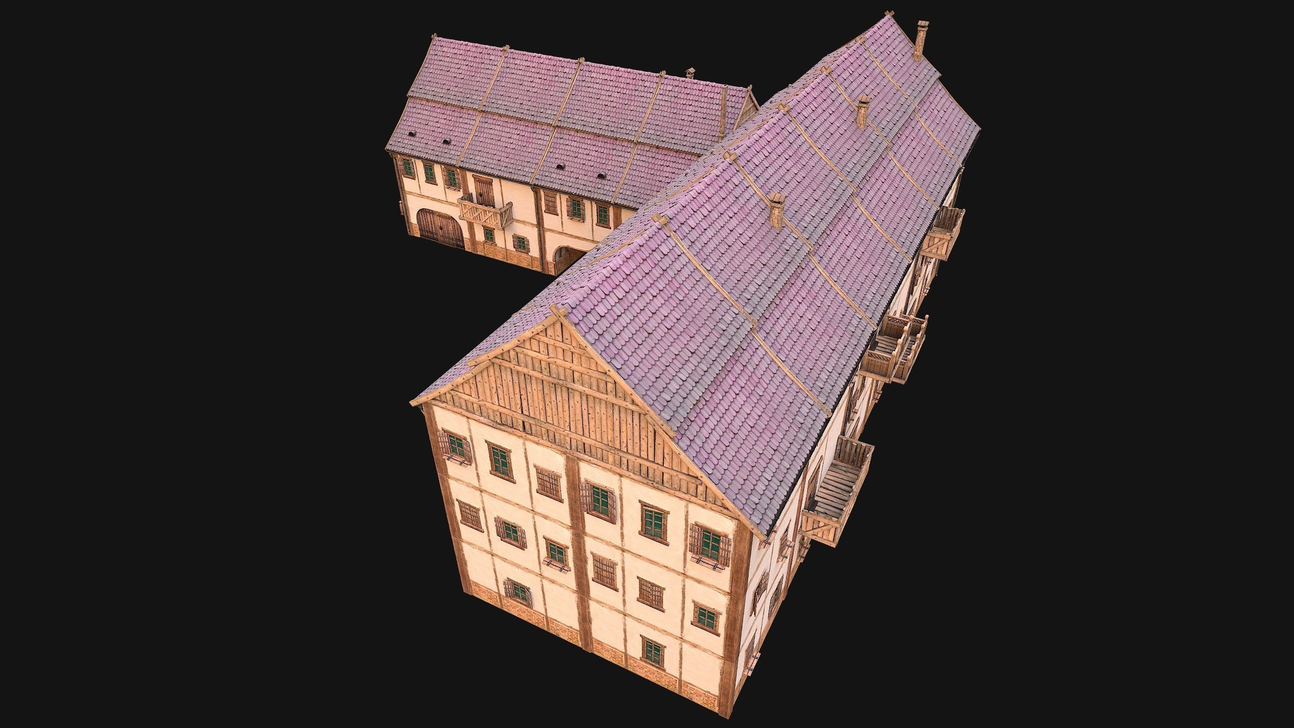 Medieval Large Town House 3 Floors Low-poly 3D model_8