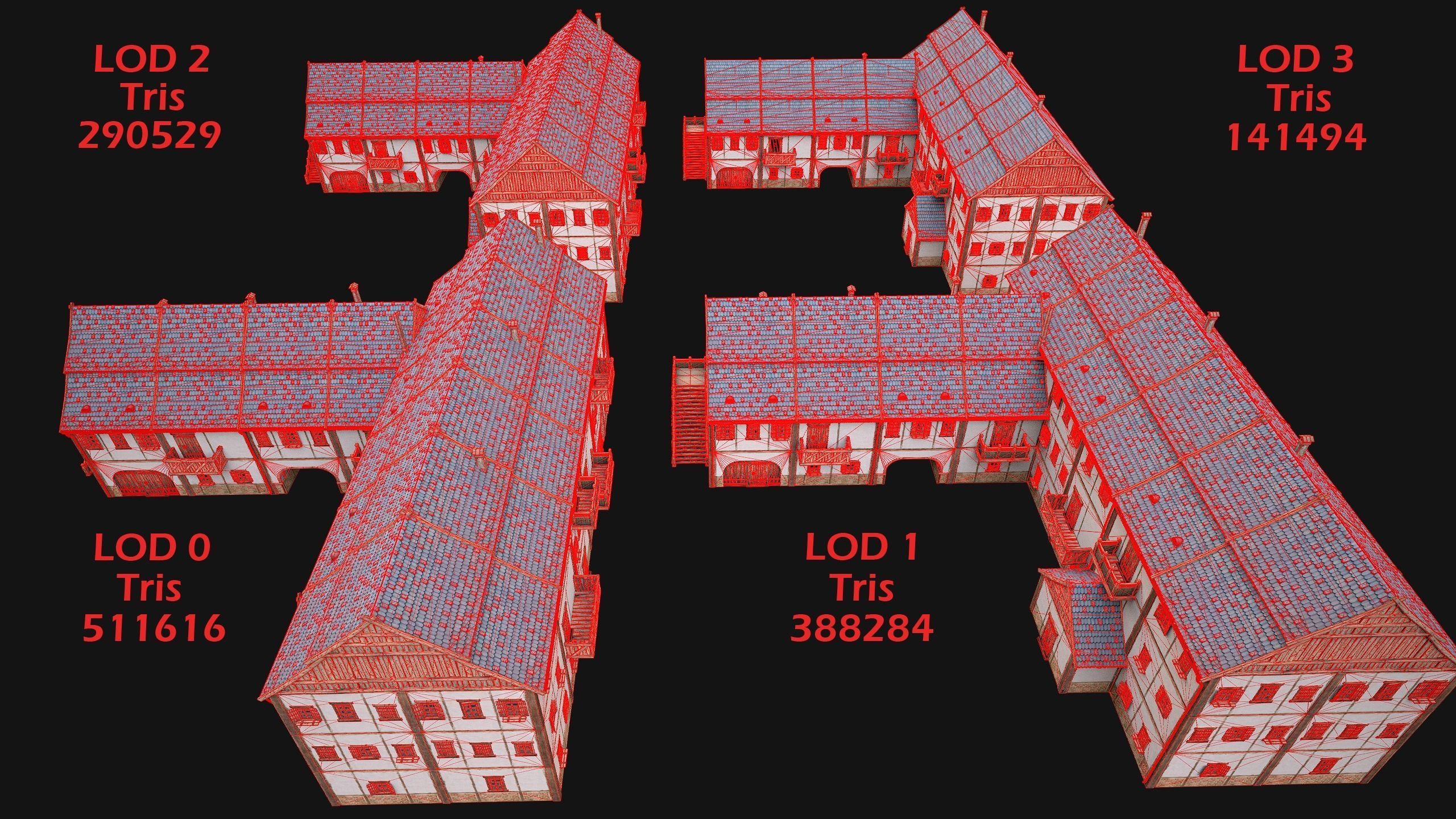 Medieval Large Town House 3 Floors Low-poly 3D model_4