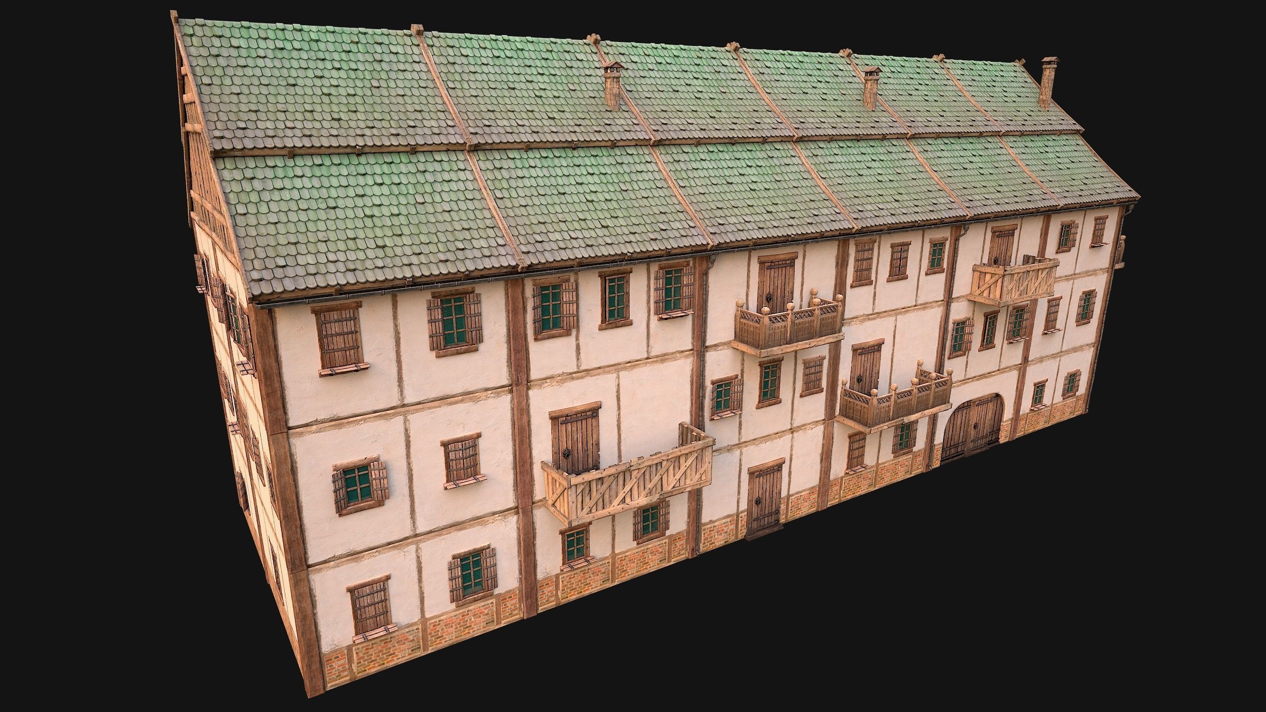 Medieval Large Town House 3 Floors Low-poly 3D model_10