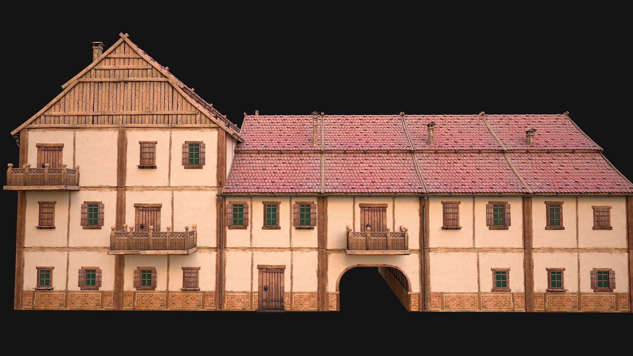 Medieval Large Town House 3 Floors Low-poly 3D model_22