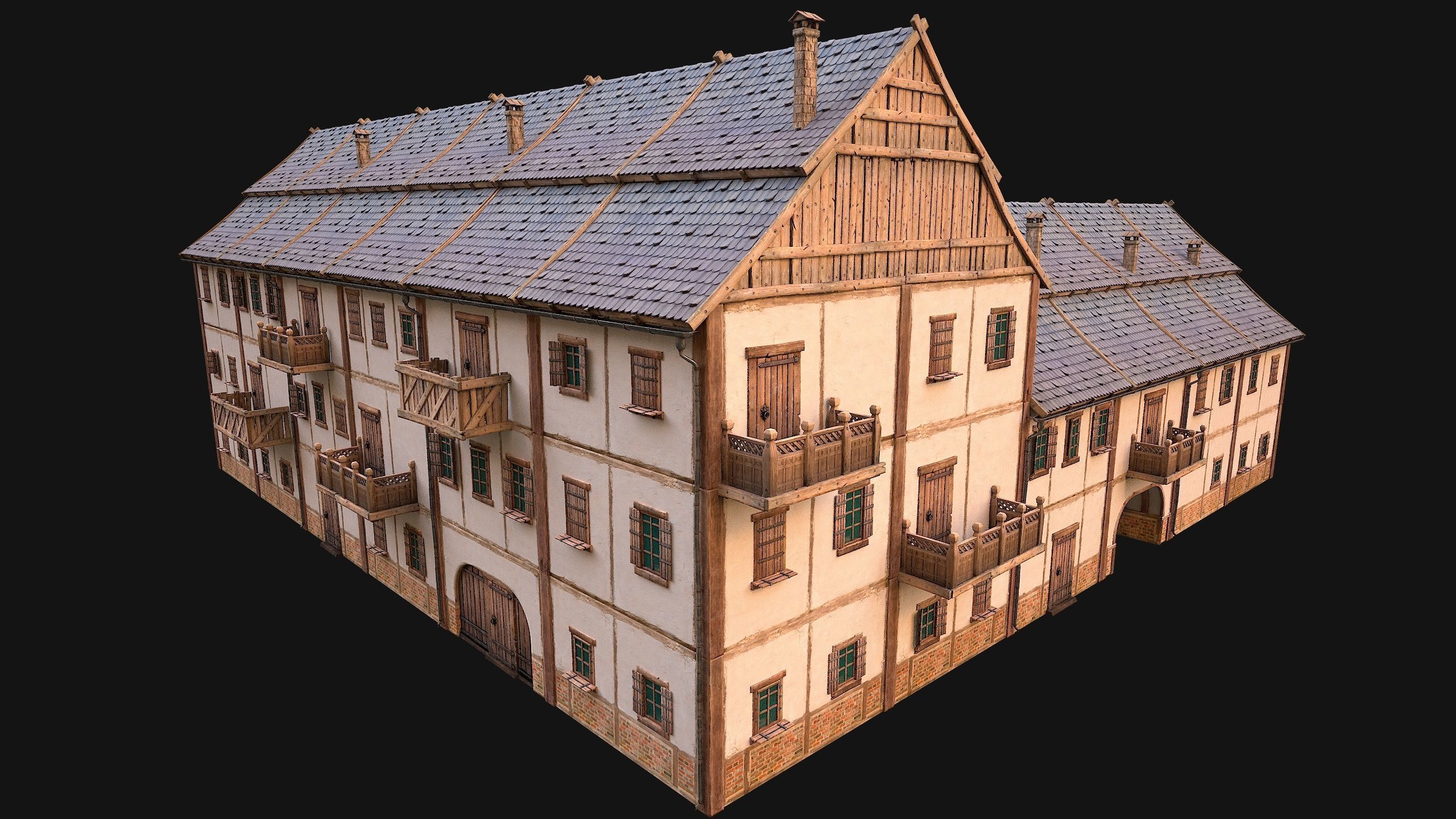 Medieval Large Town House 3 Floors Low-poly 3D model_13