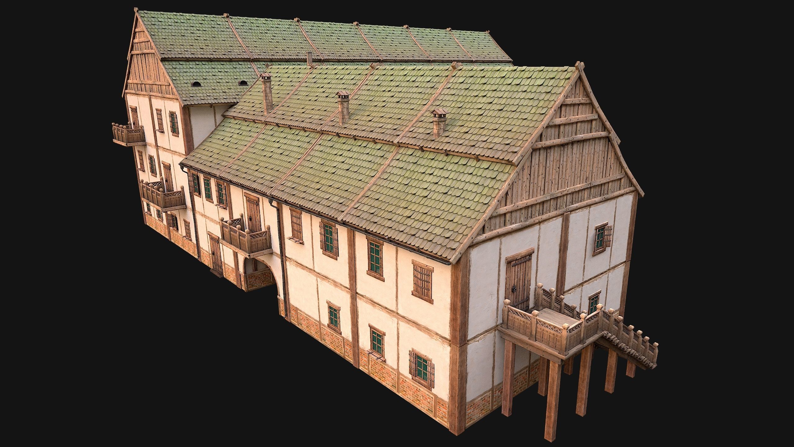 Medieval Large Town House 3 Floors Low-poly 3D model_24