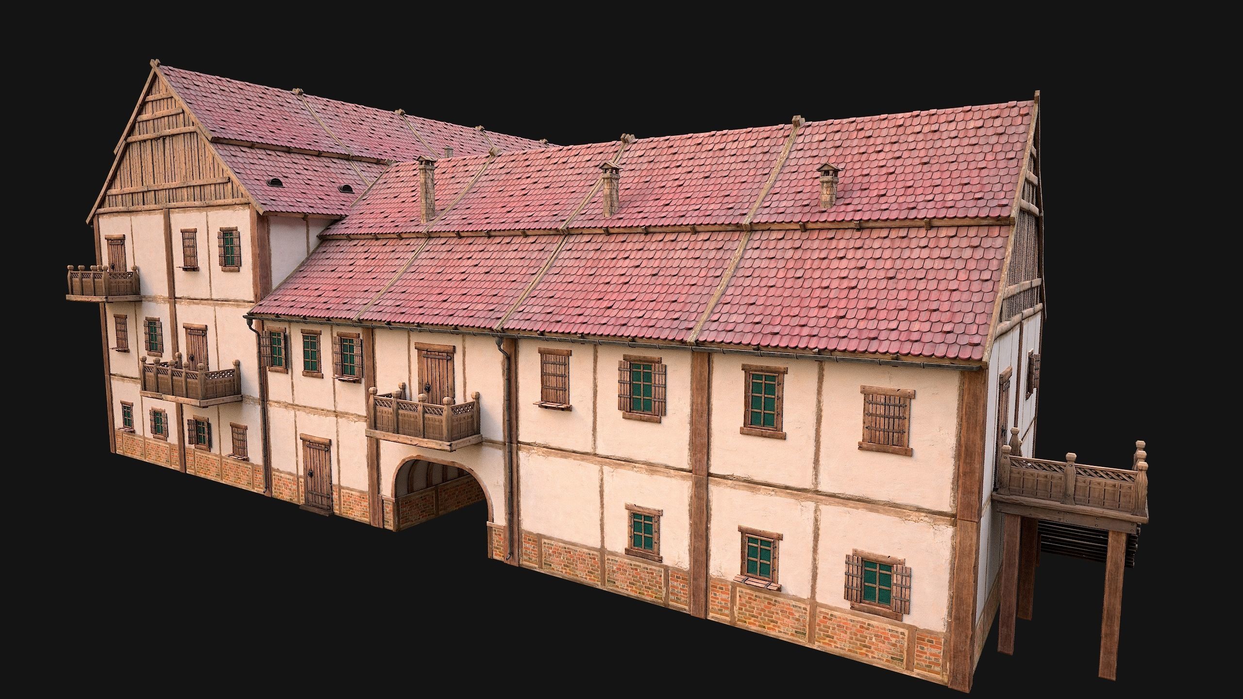Medieval Large Town House 3 Floors Low-poly 3D model_23