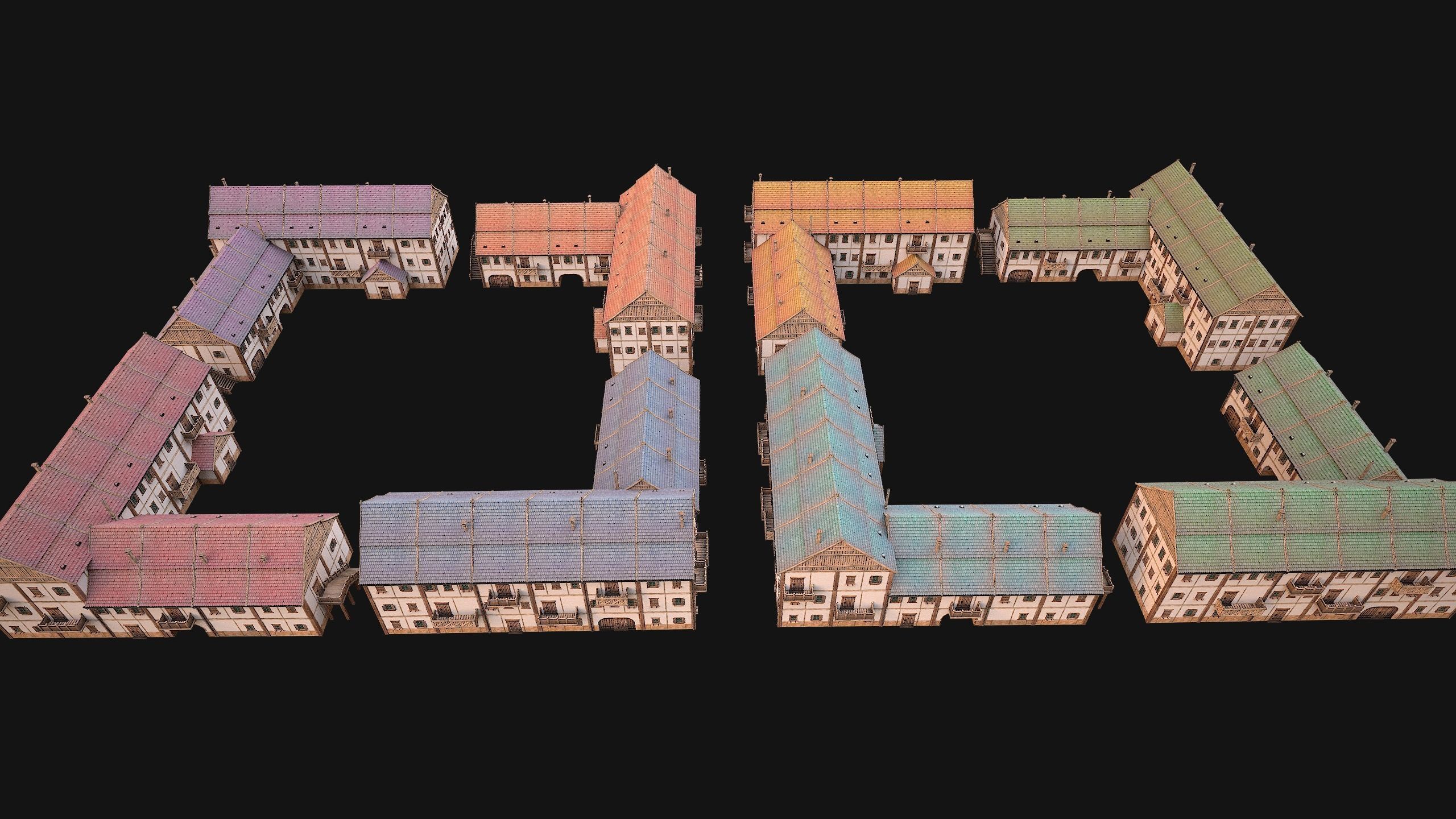 Medieval Large Town House 3 Floors Low-poly 3D model_29