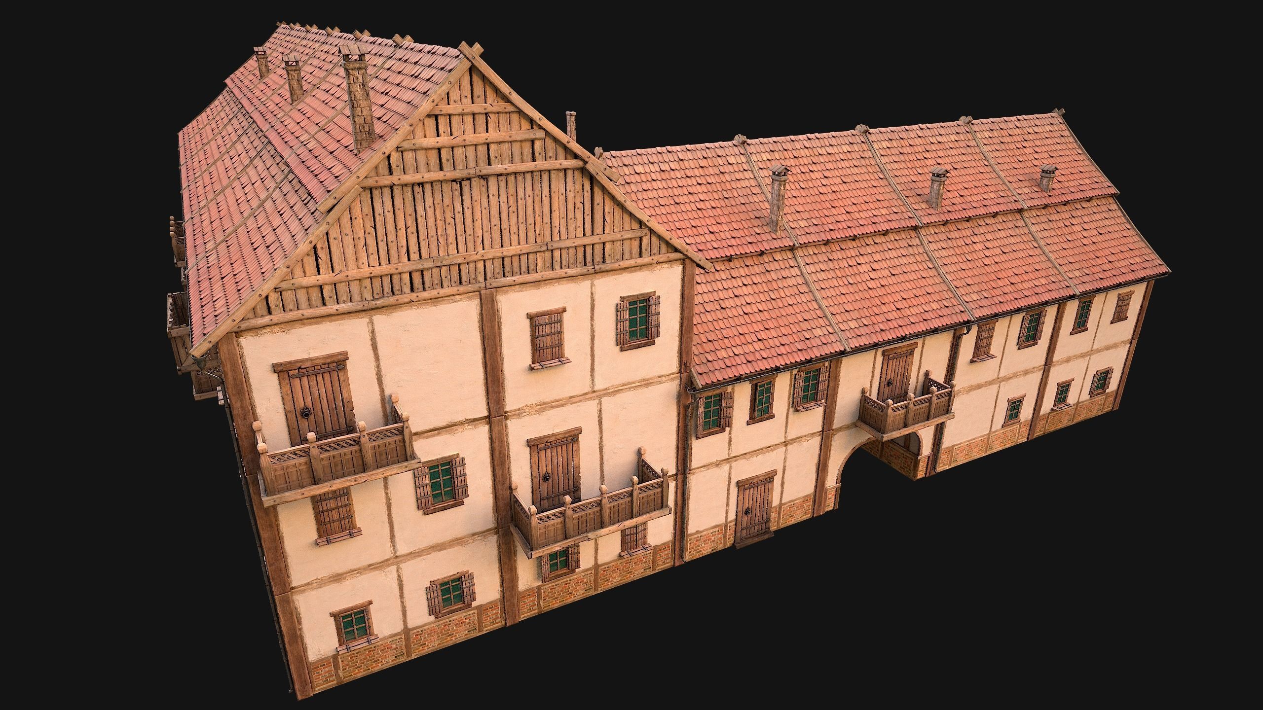 Medieval Large Town House 3 Floors Low-poly 3D model_21