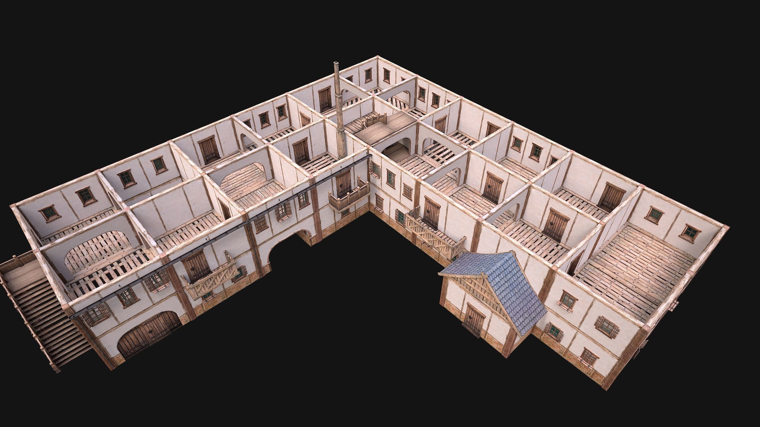 Medieval Large Town House 3 Floors Low-poly 3D model_18