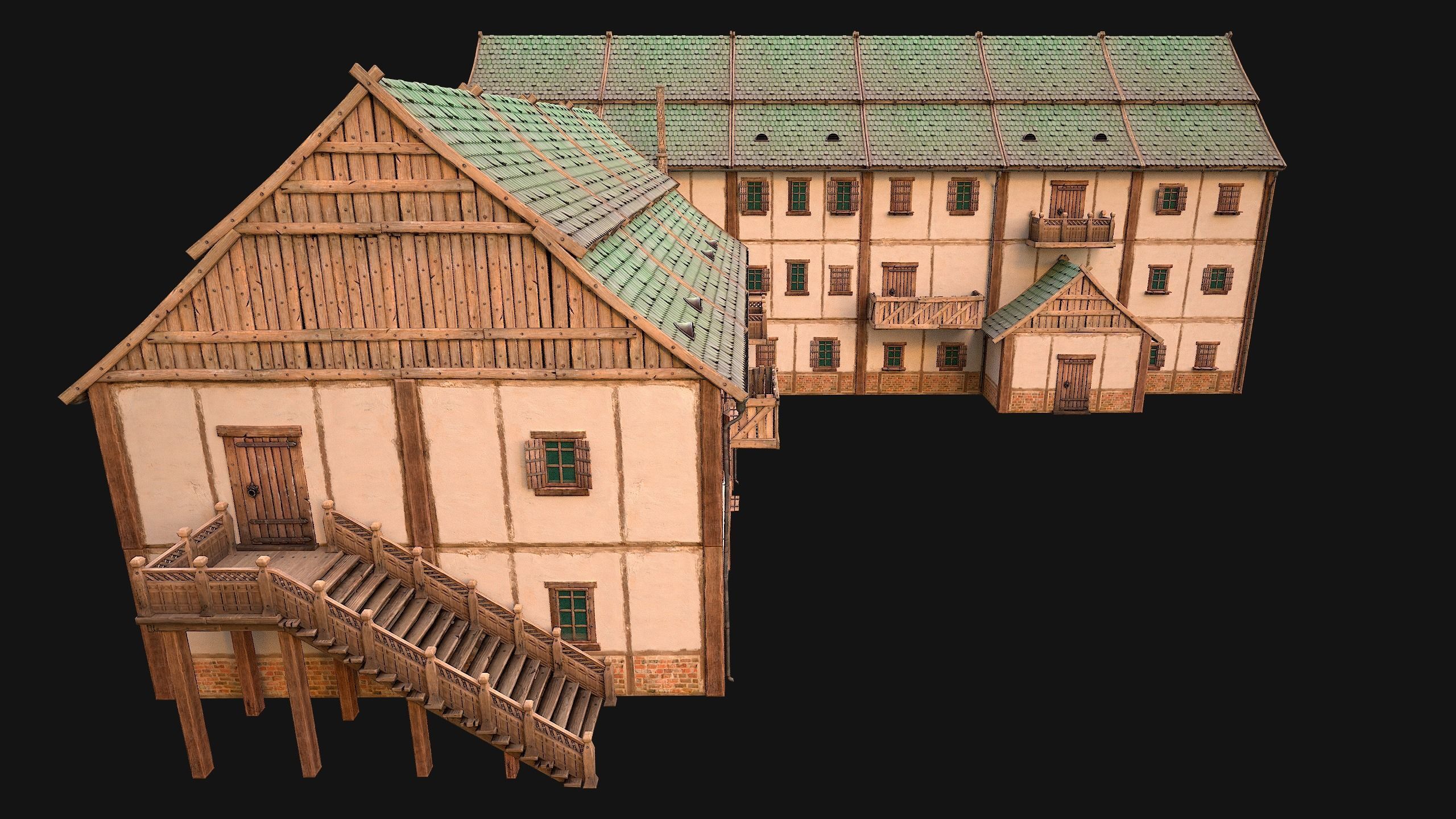 Medieval Large Town House 3 Floors Low-poly 3D model_25