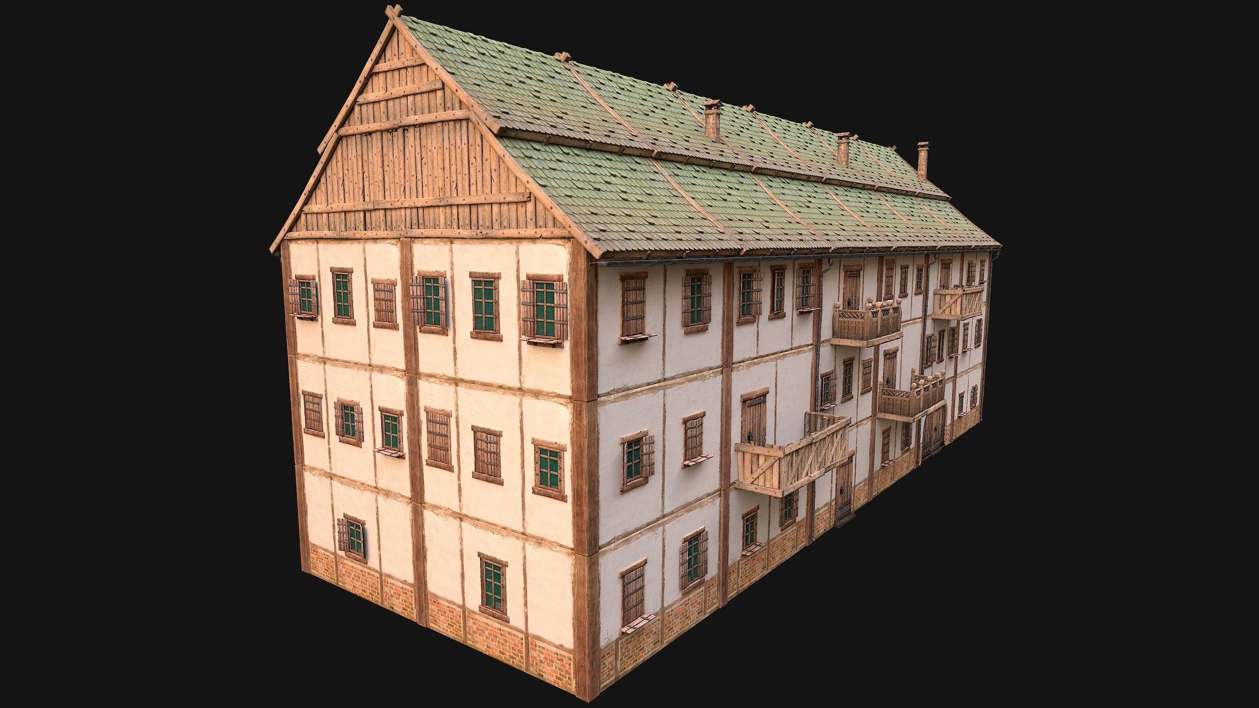 Medieval Large Town House 3 Floors Low-poly 3D model_9