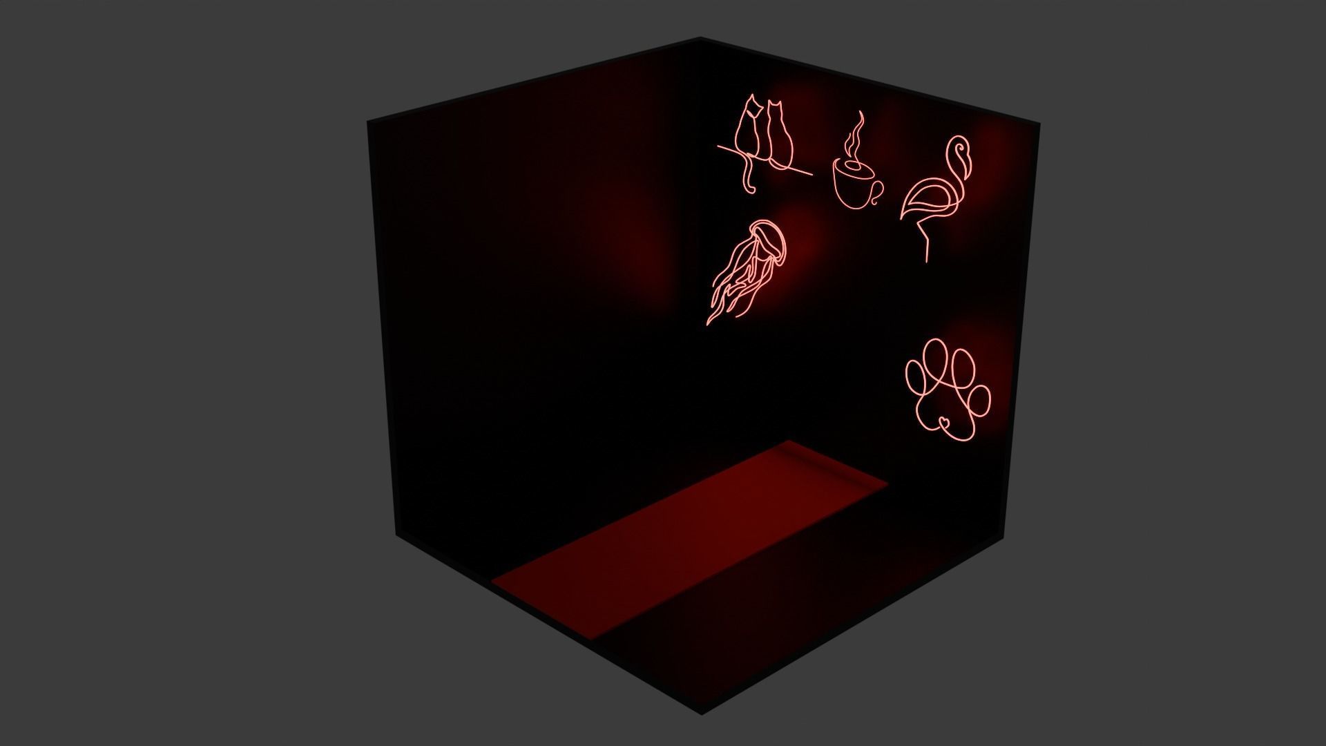 6pc Neon Asset Pack in Red Low-poly 3D model_5