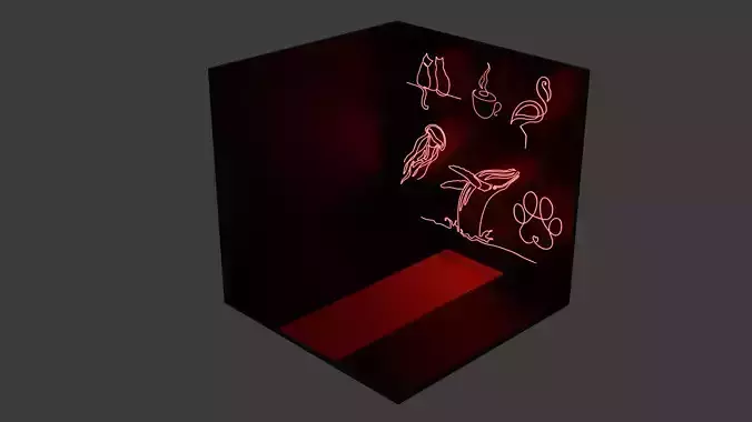 6pc Neon Asset Pack in Red Low-poly 3D model