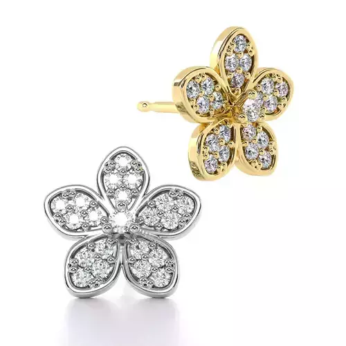 Flower Pave Diamond Stud Earrings