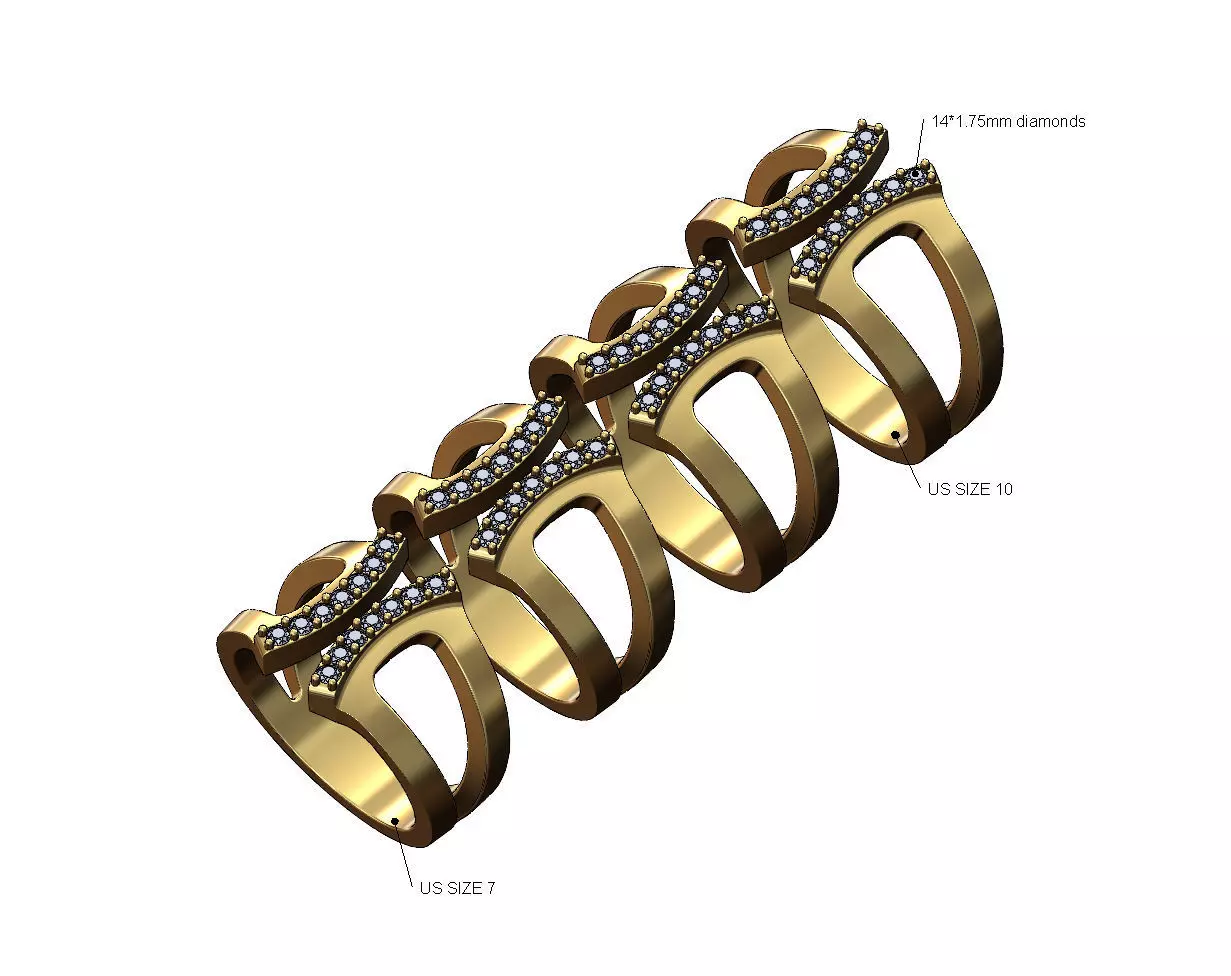 Open work diamond arcs open fashion ring US sizes 7to10 3D print model_0