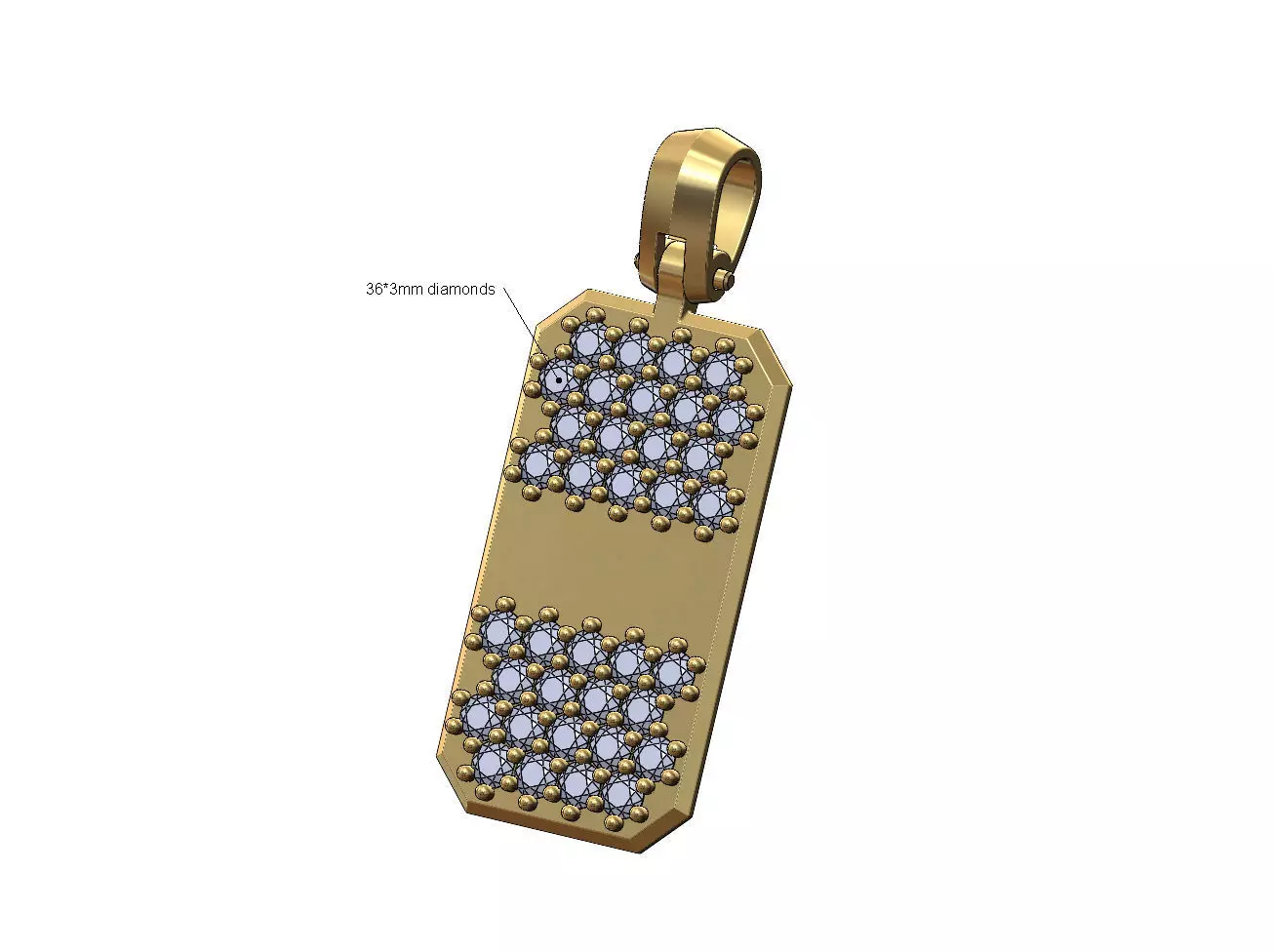 Engravable strip diamond rectangular dogtag pendant 3D print model