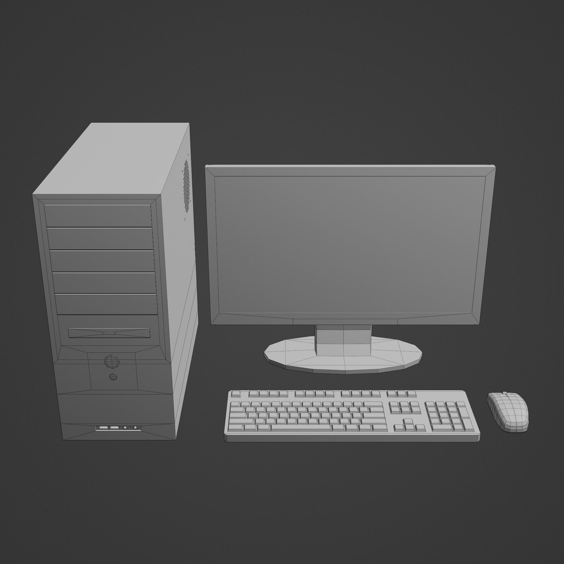 Basic Computer Set Low-poly 3D model_1