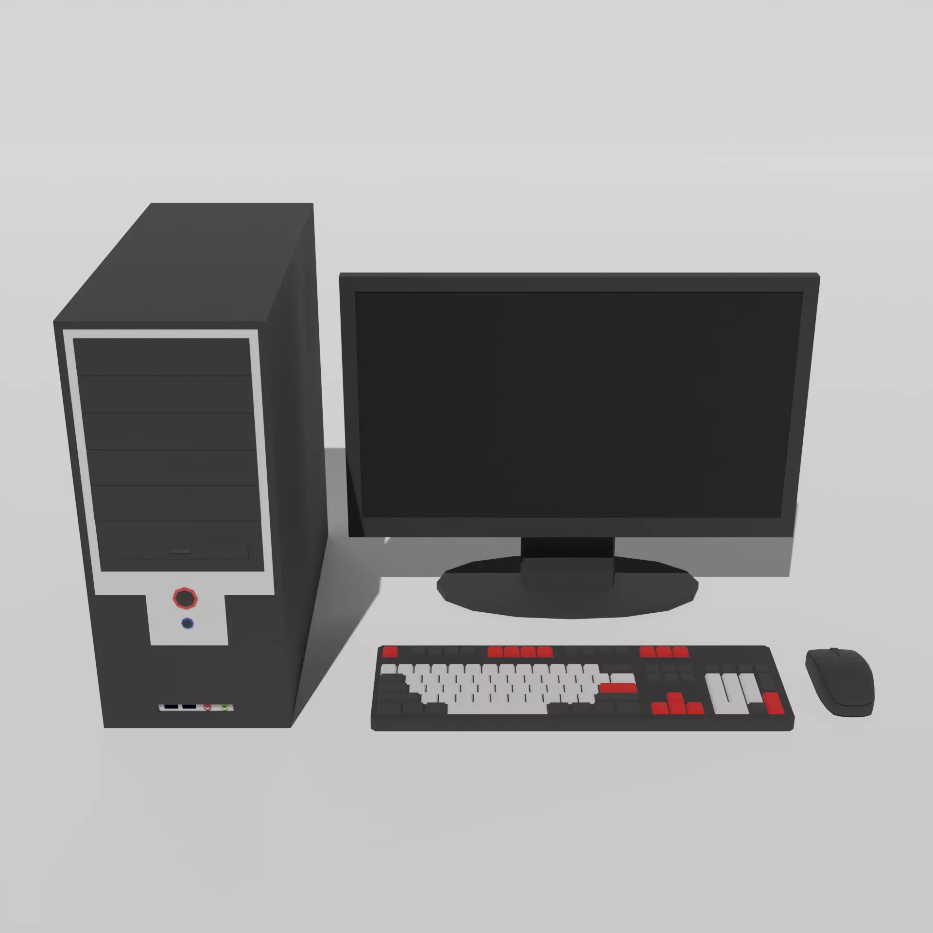 Basic Computer Set Low-poly 3D model_0