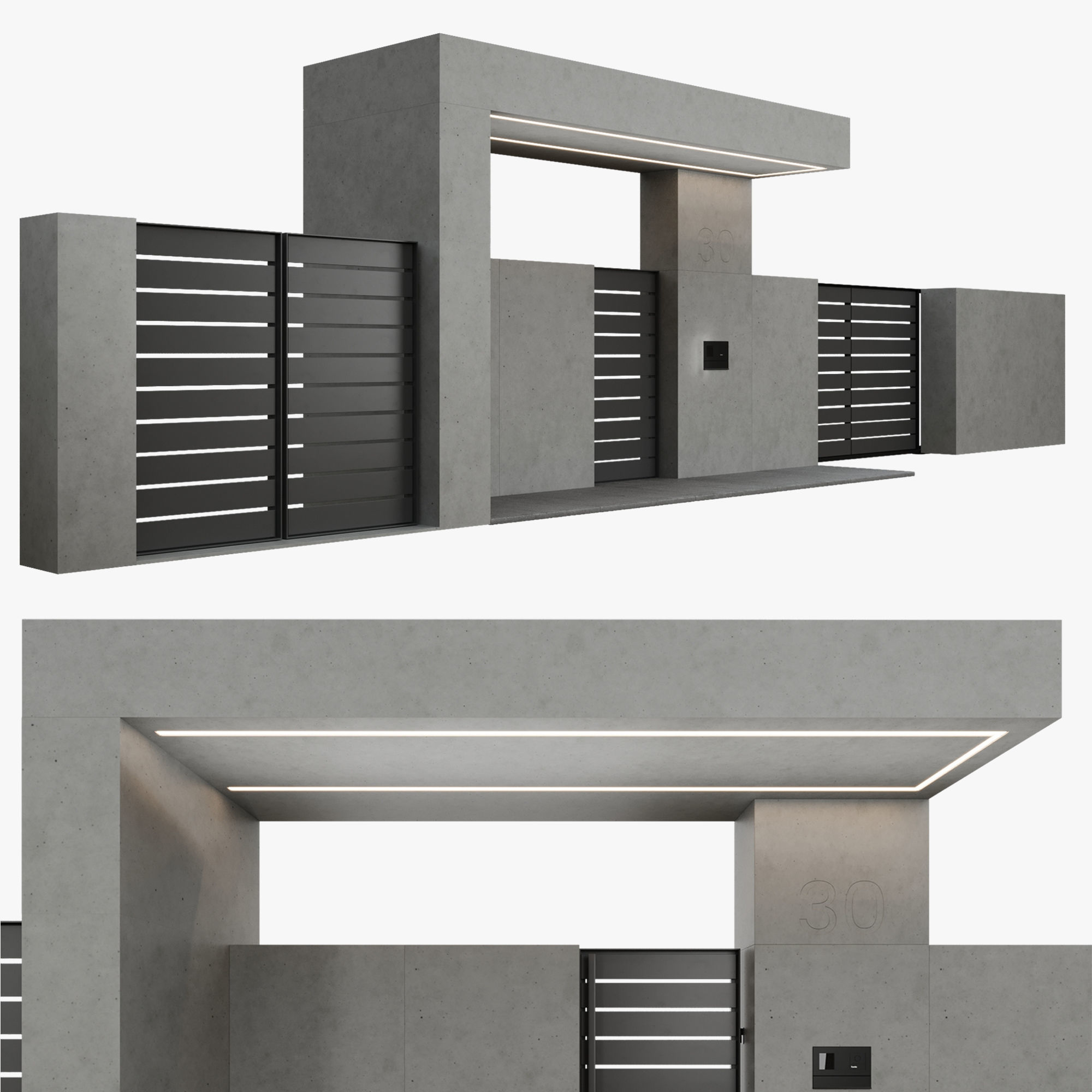 Minimalist fence entrance 3D model_2