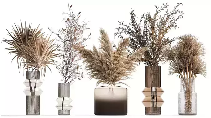 Set of bouquets of dried flowers palm leaf pampas 331