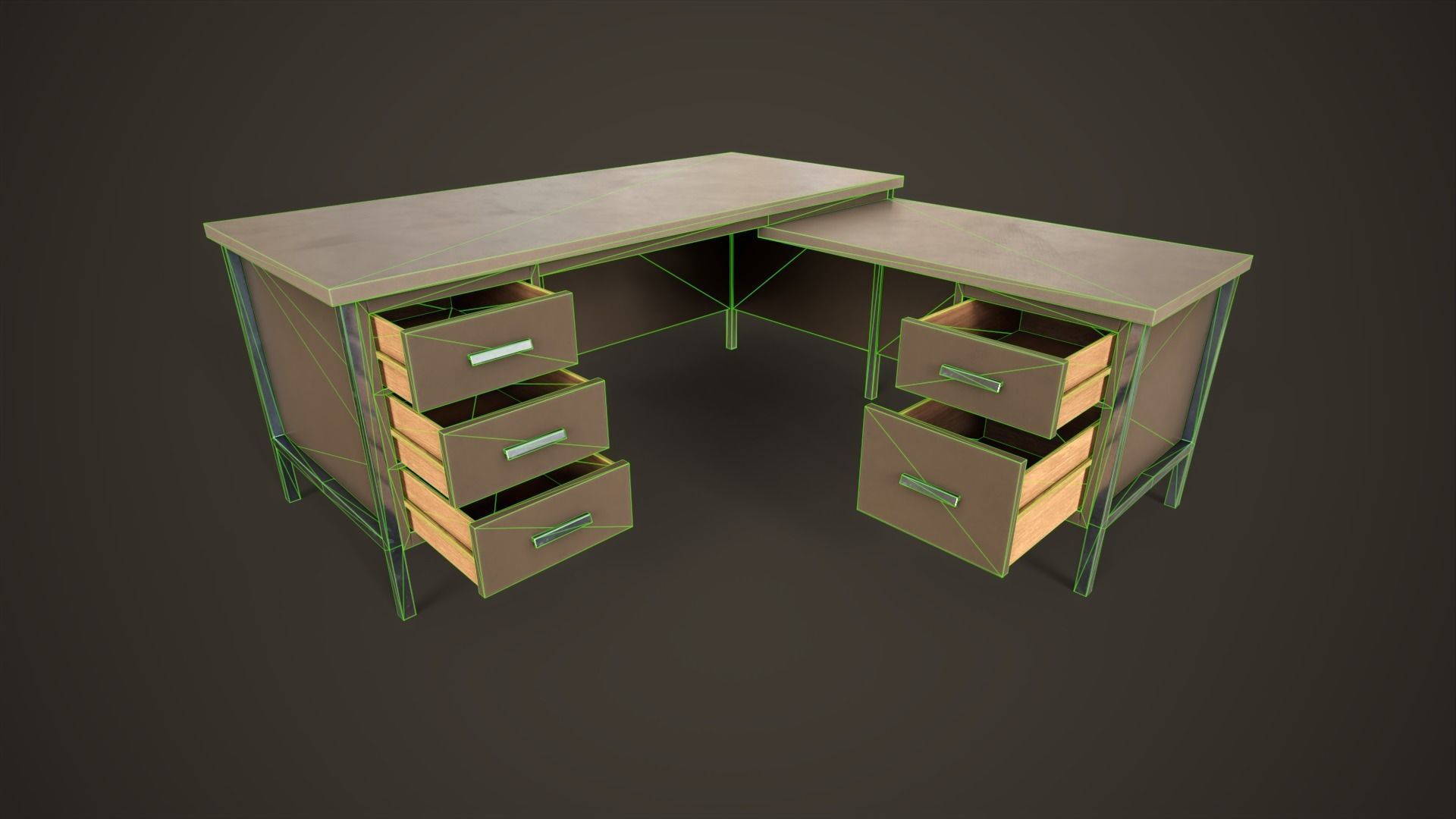 Three office desks Low-poly 3D model_28