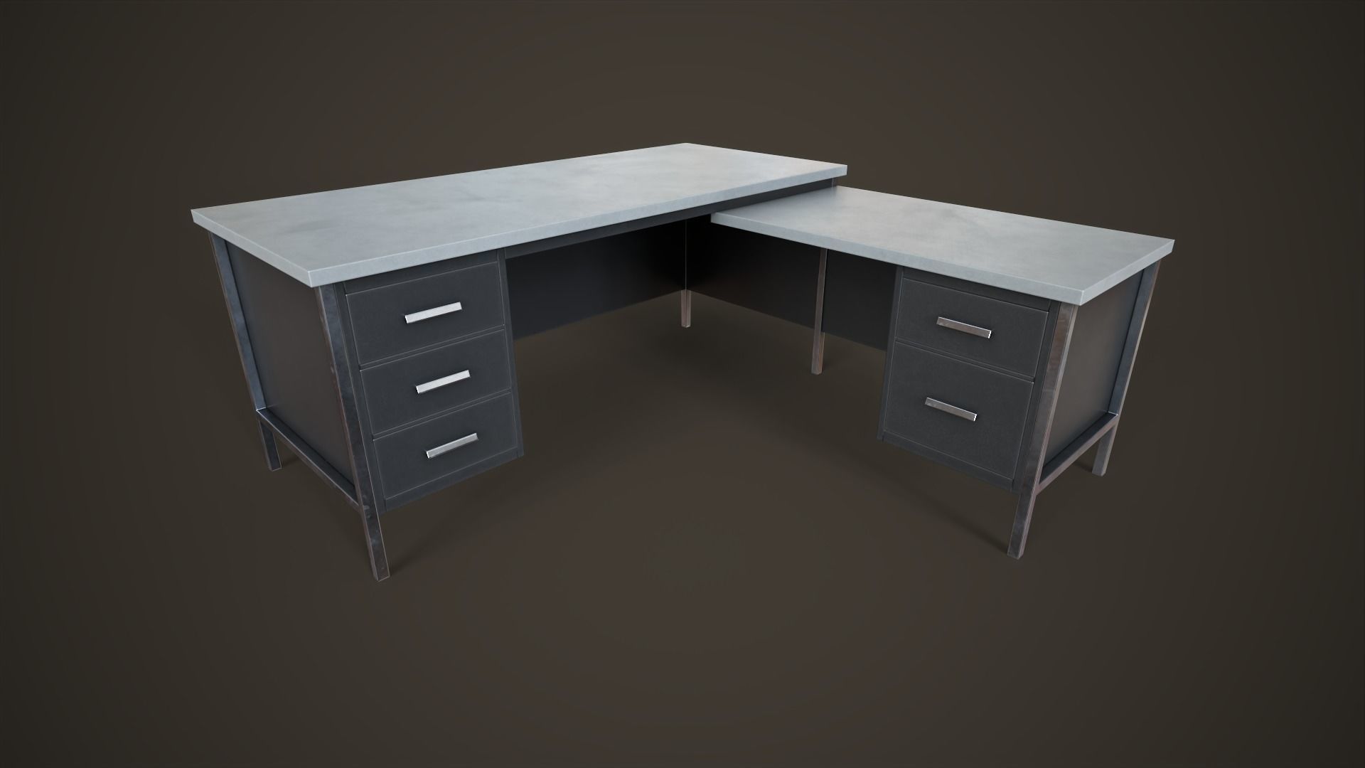 Three office desks Low-poly 3D model_8