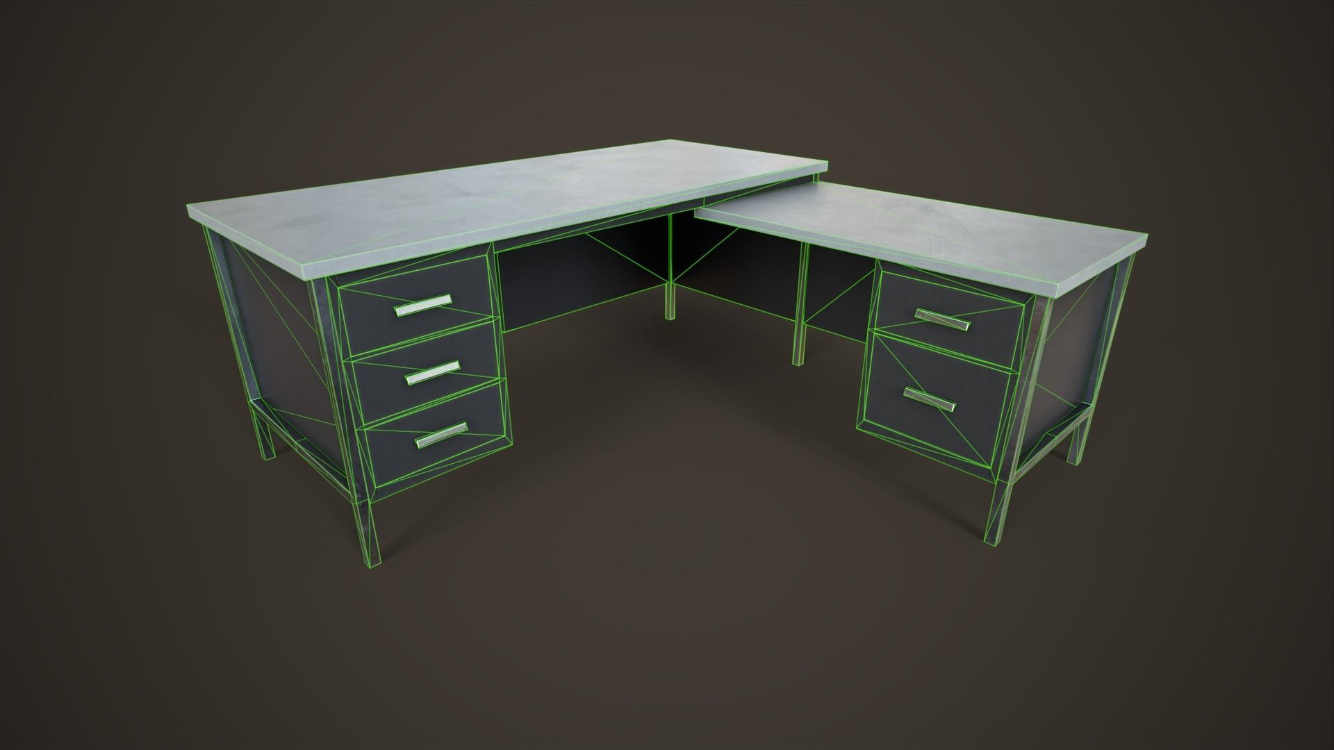 Three office desks Low-poly 3D model_29