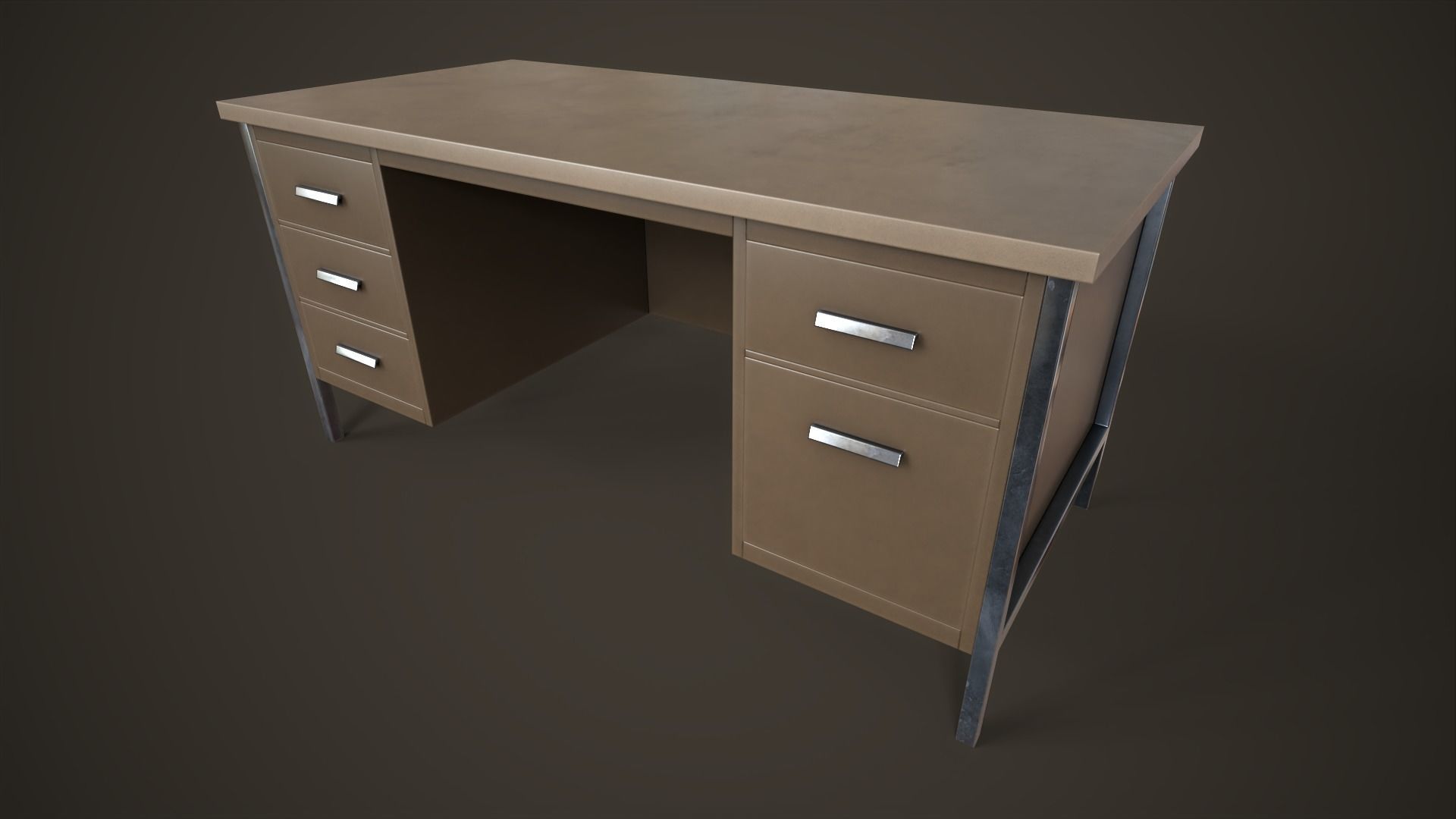 Three office desks Low-poly 3D model_17