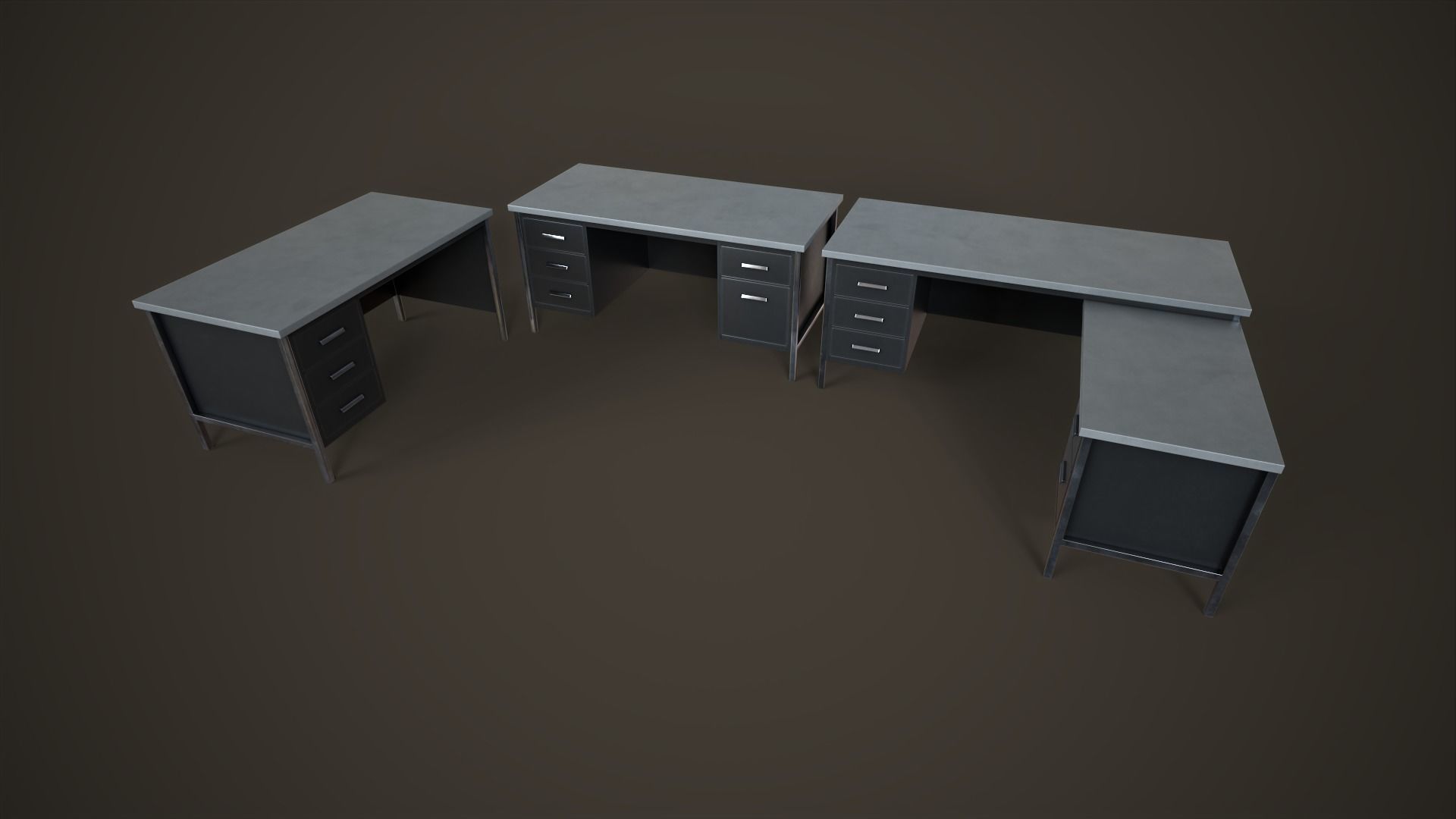 Three office desks Low-poly 3D model_24