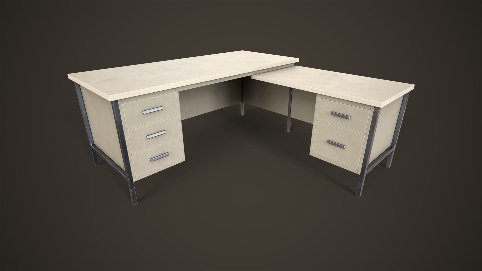 Three office desks Low-poly 3D model_11